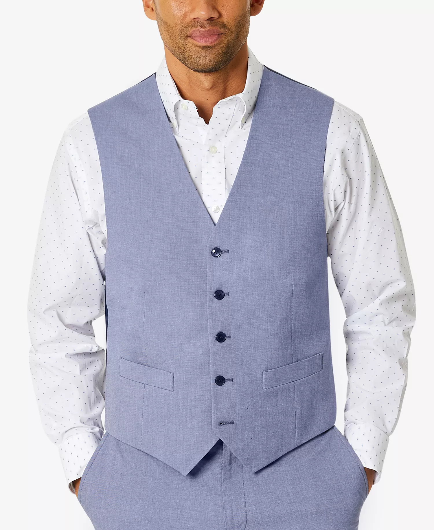 Men's Modern-Fit TH Flex Stretch  Chambray Suit Separate Vest - Blue - L