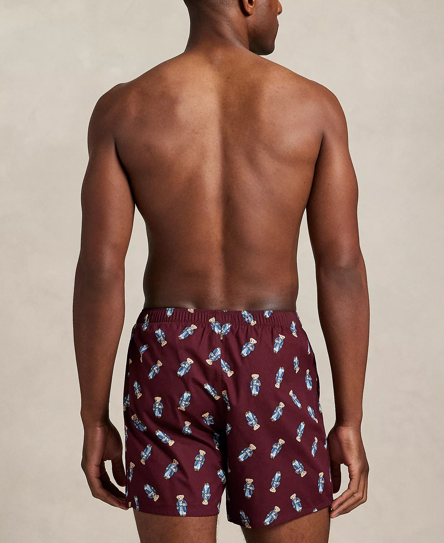 Men's Holiday Bear Printed Woven Single-Button Fly Boxers - Classic Wine/F25 Morning Robe Bear Aop - M