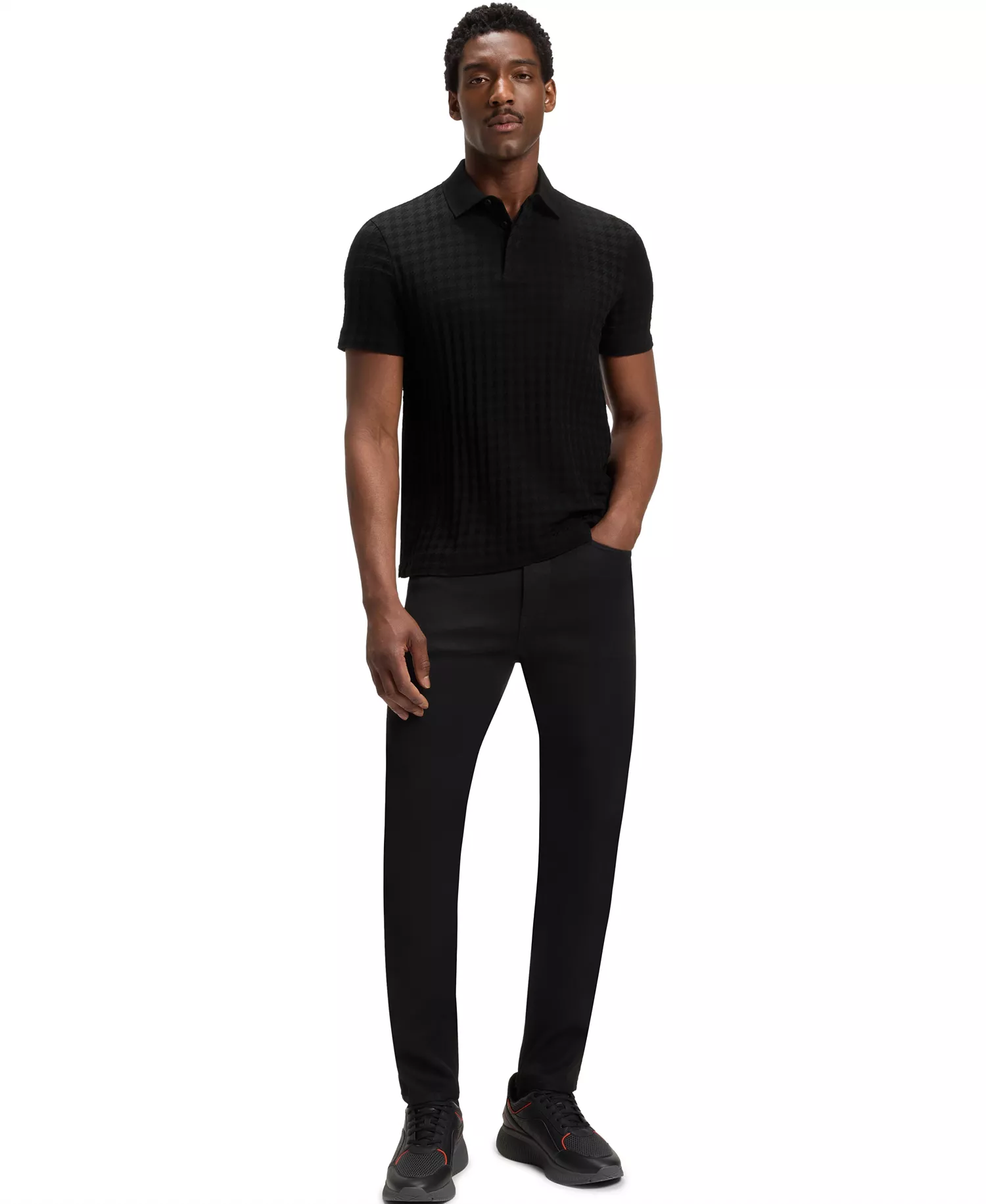 Porsche x BOSS Mercerized Cotton Houndstooth Polo shirt - Black - M