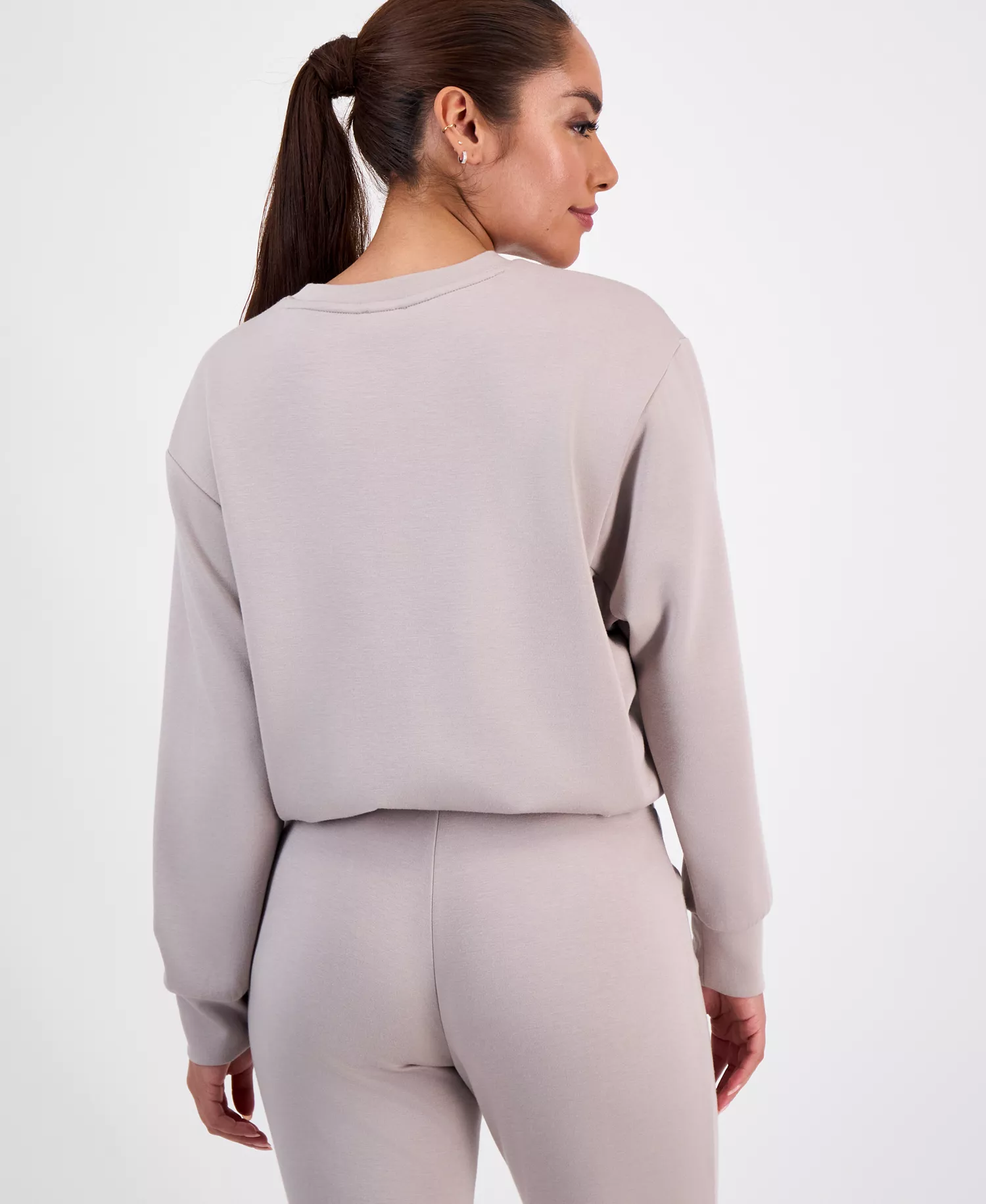 Petite Crewneck Bubble-Hem Top, Macy's Exclusive  - Taupe - P/L