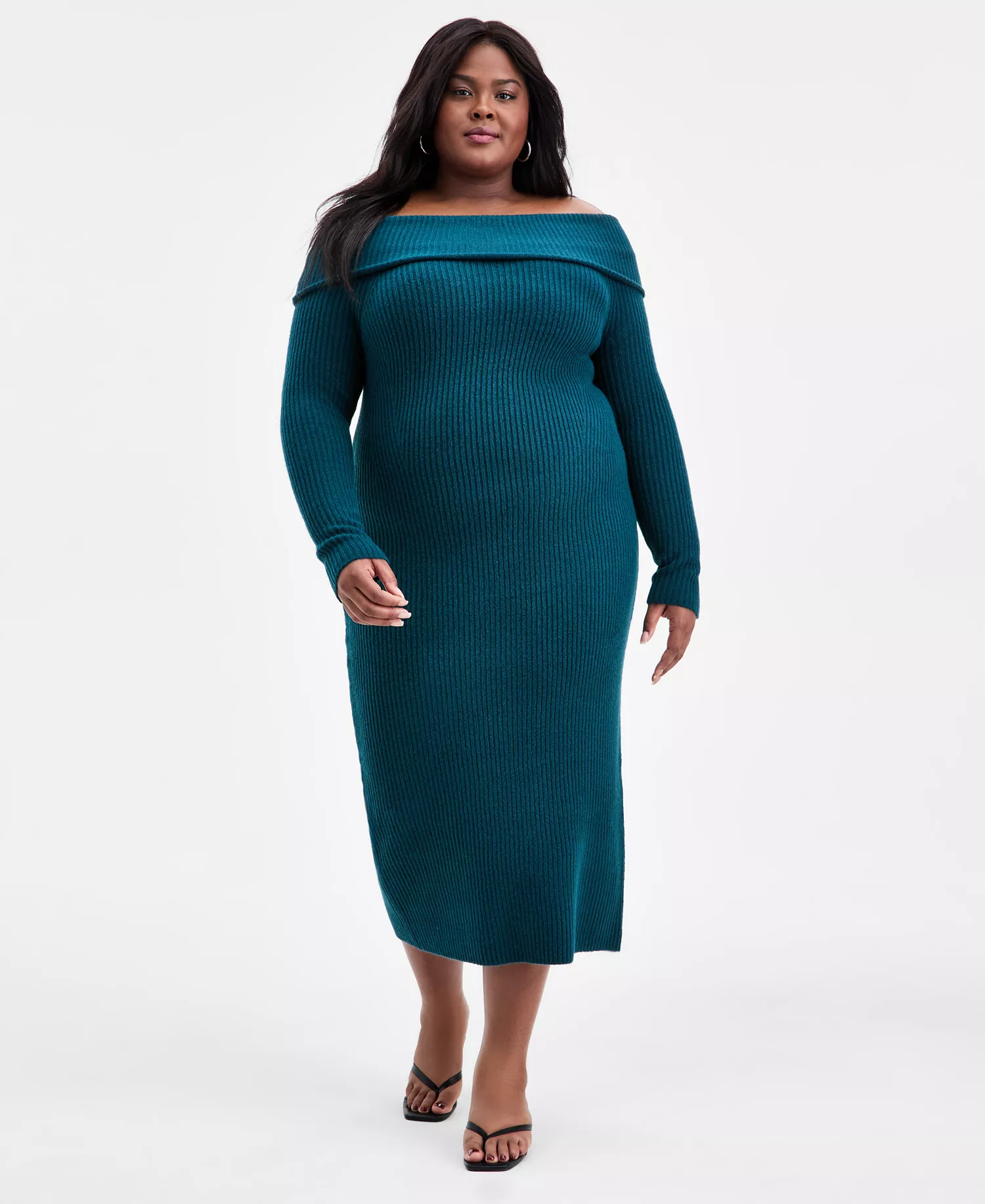 Trendy Plus Size Merlyn Off-The-Shoulder Dress, Macy's Exclusive - Dark Spruce - 1X