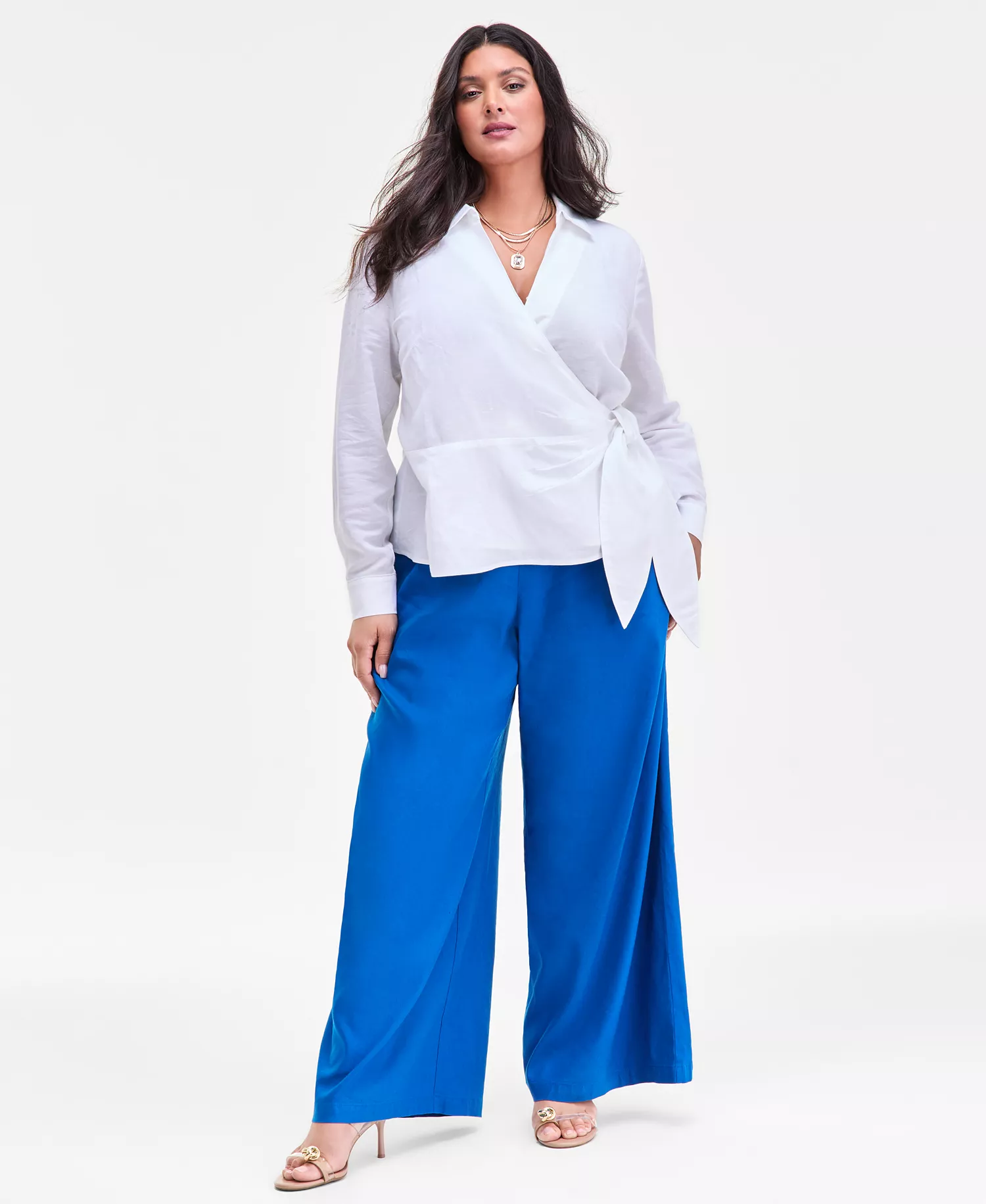 Plus Size Linen-Blend Tied Surplice Top, Exclusively at Macy's - Bright White - 0X