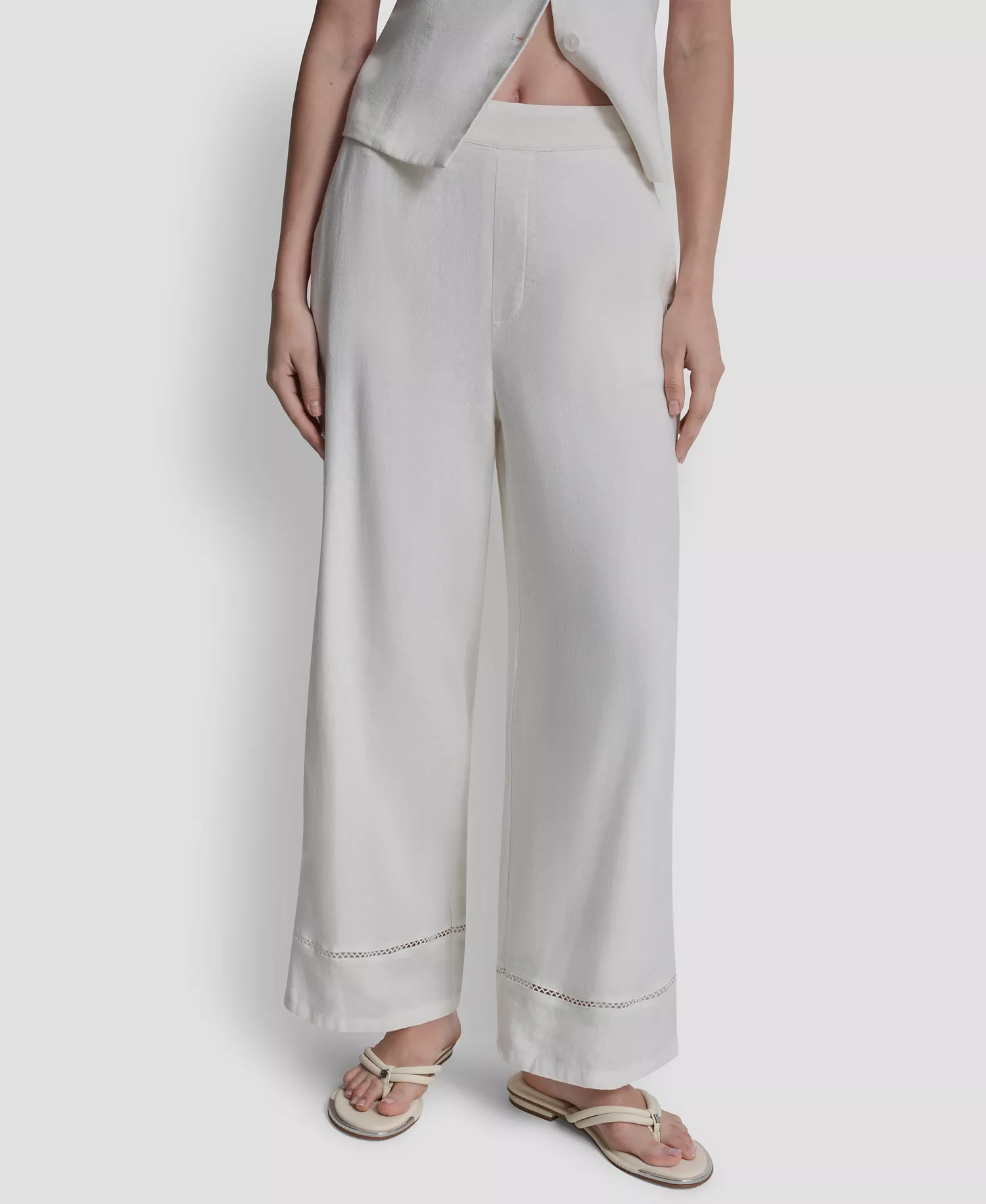 Petite Linen-Blend High-Rise Pull-On Wide-Leg Pants - Ivory - PL