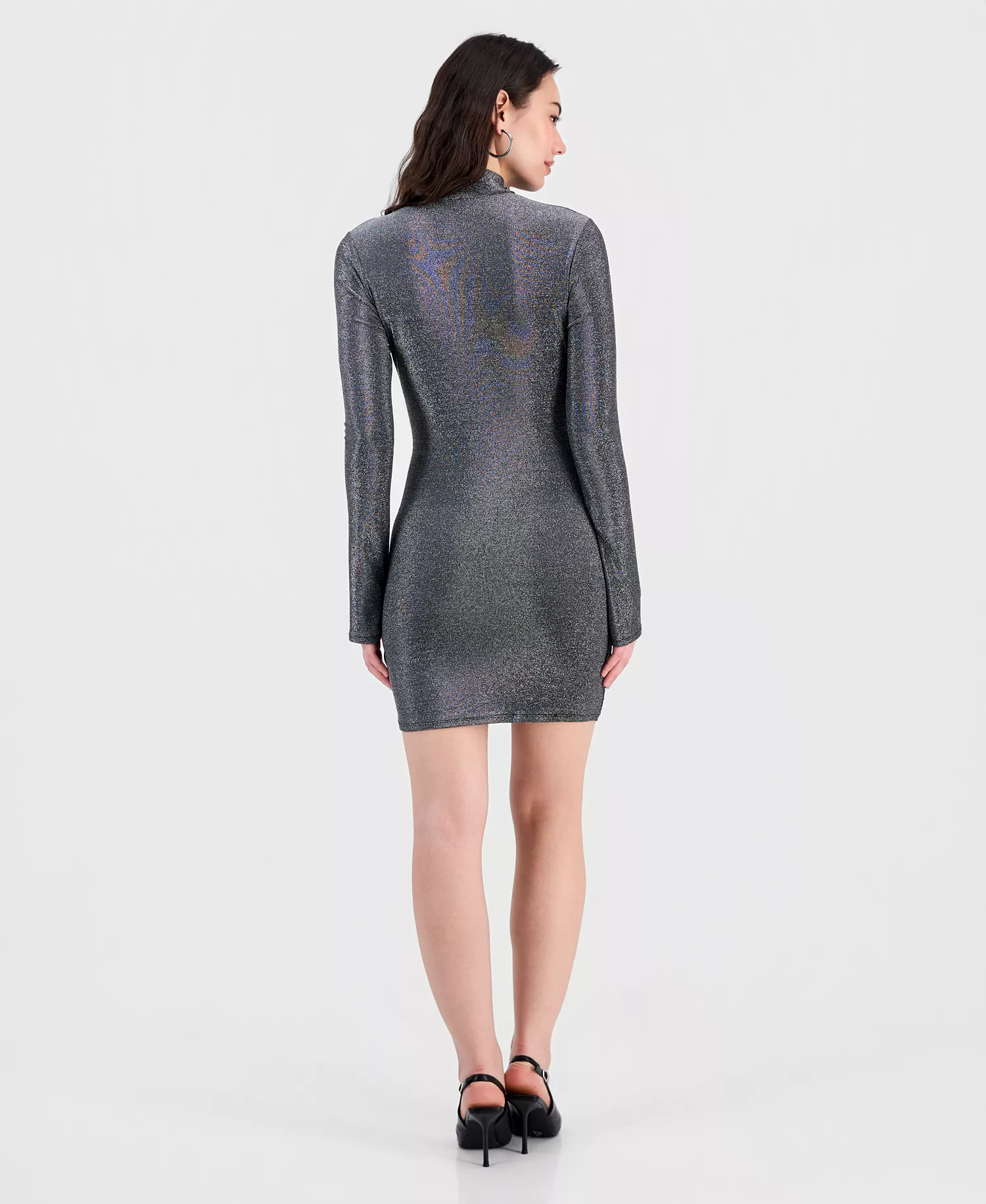 Women's Tie-Front Shine Minidress, Macy's Exclusive - Gunmetal - L