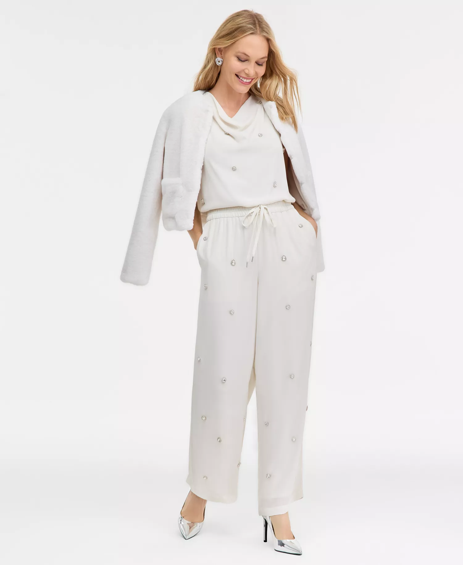 Women's Embellished Drawstring Pants, Macy's Exclusive - Vintage Cr - M