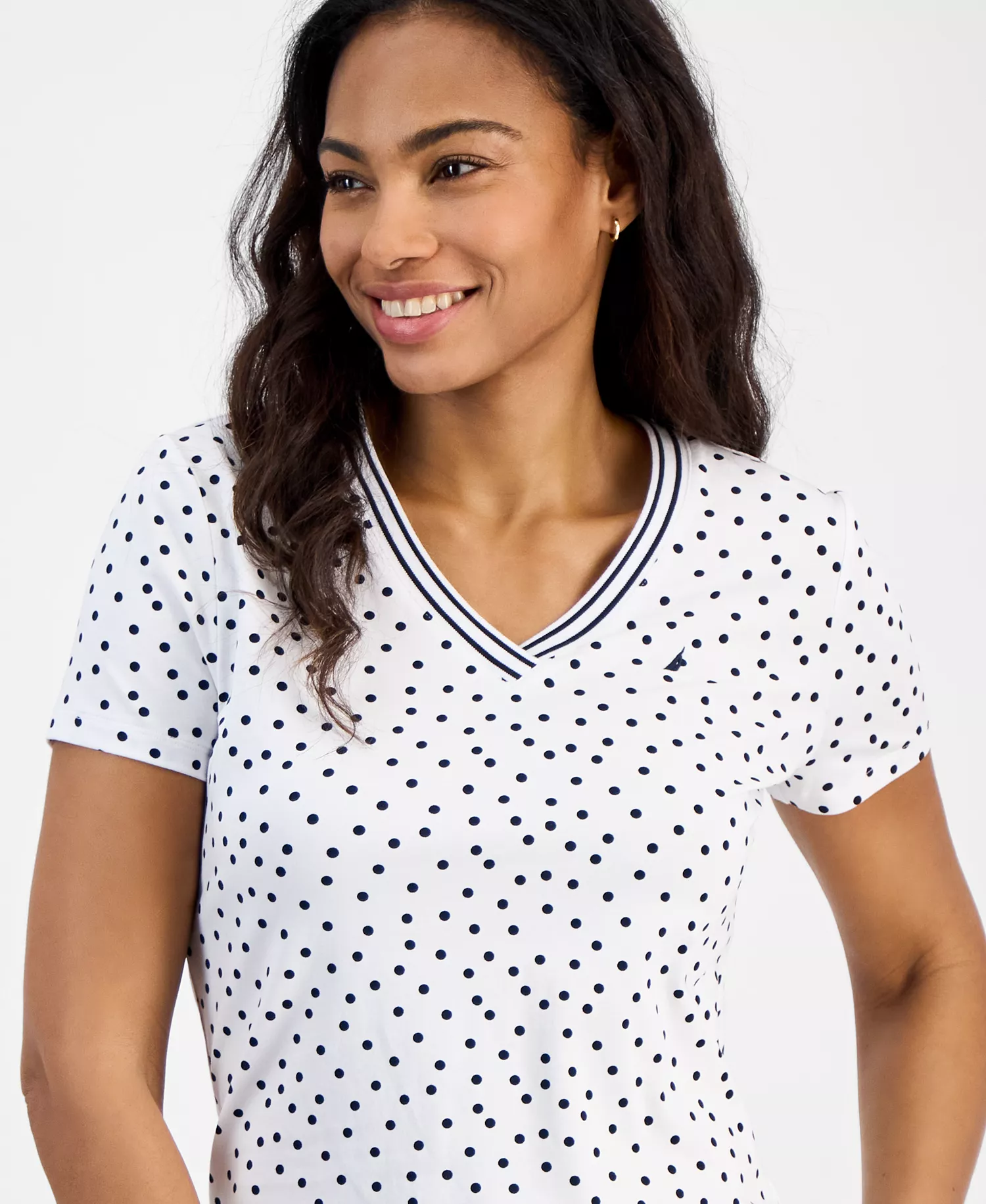 Nautica Women's Polka-Dot Rivera Top - Bright White/ Night Sky - L