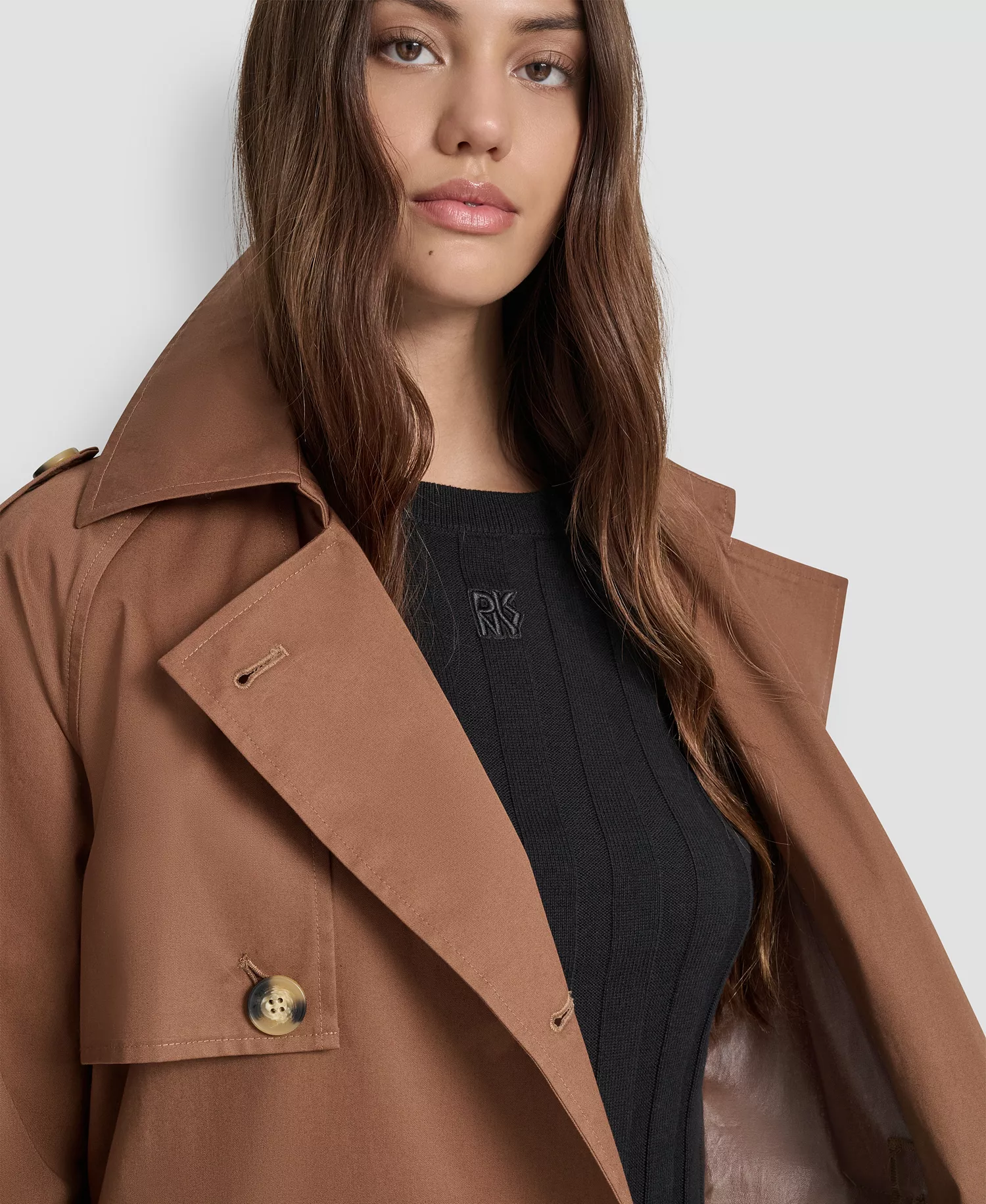 Women's Cotton Double-Breasted Trench Coat - Burnt Sugar/leopard - L