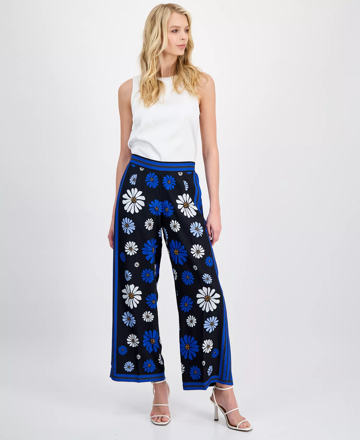 Women's Floral Wide-Leg Ankle Pants - Colbat Daisy Print - L