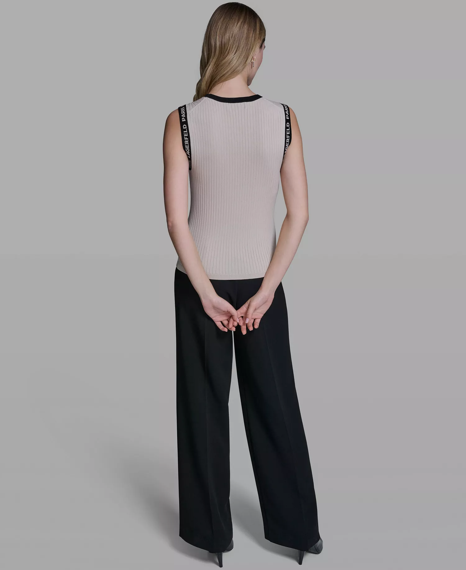 Women's Sleeveless KLP Trim Tank Top - Bisque/black - L