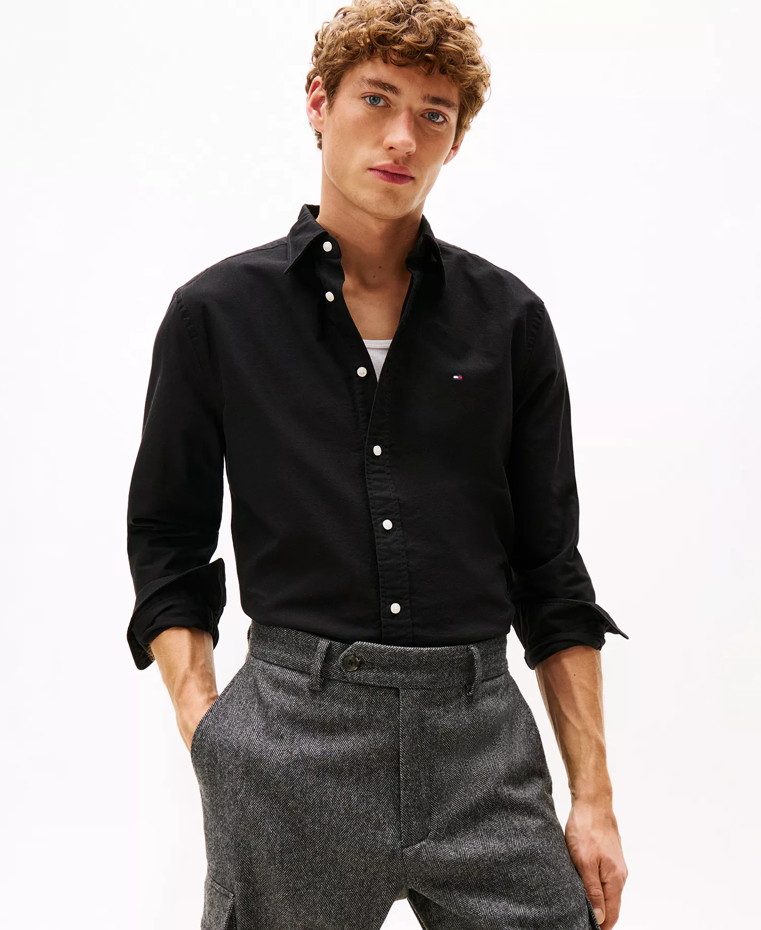 Men's Regular-Fit Heritage Oxford Shirt - Black Solid - L