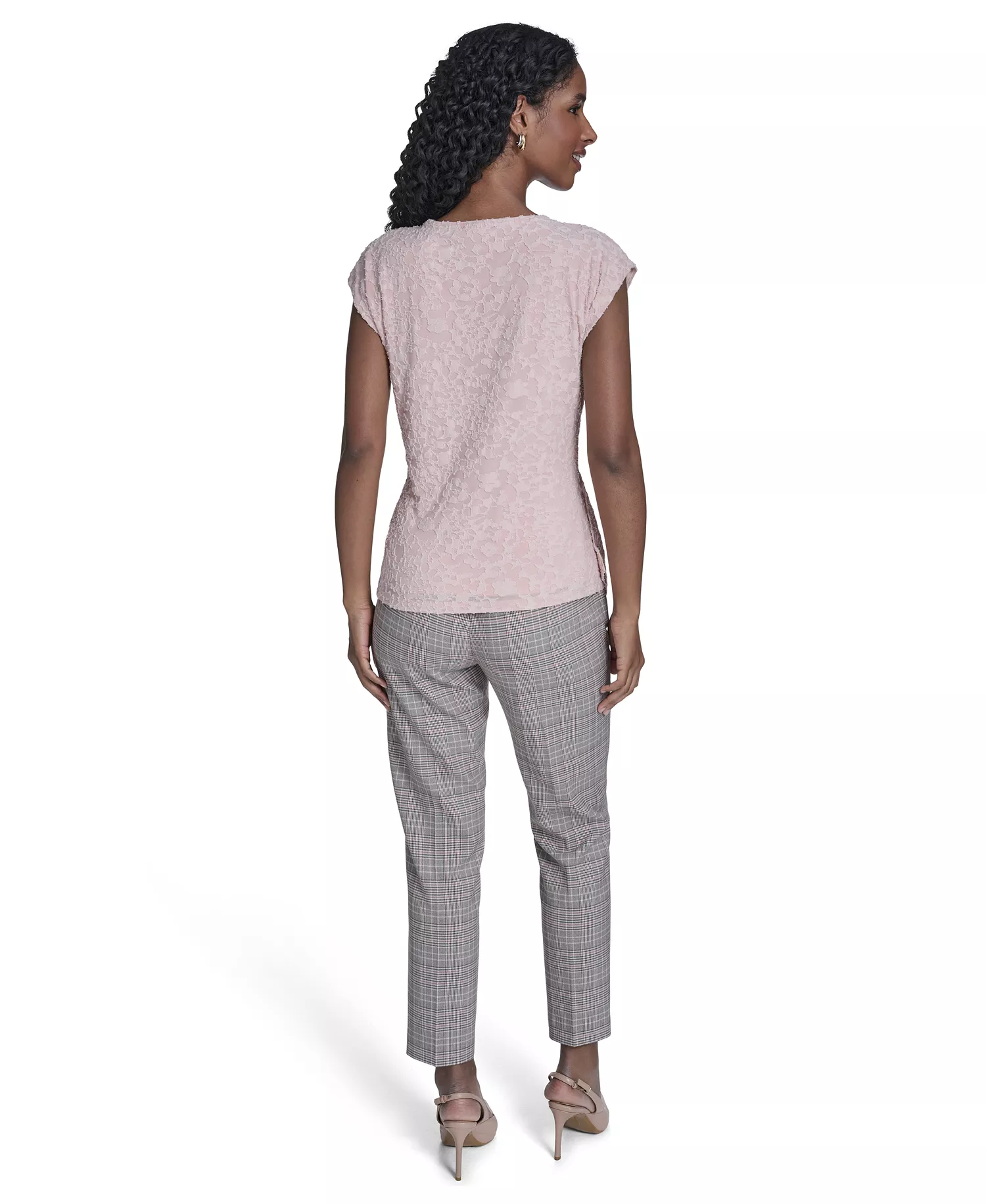 Women's Floral Clip Draped Crewneck Top - Evening Sand - L