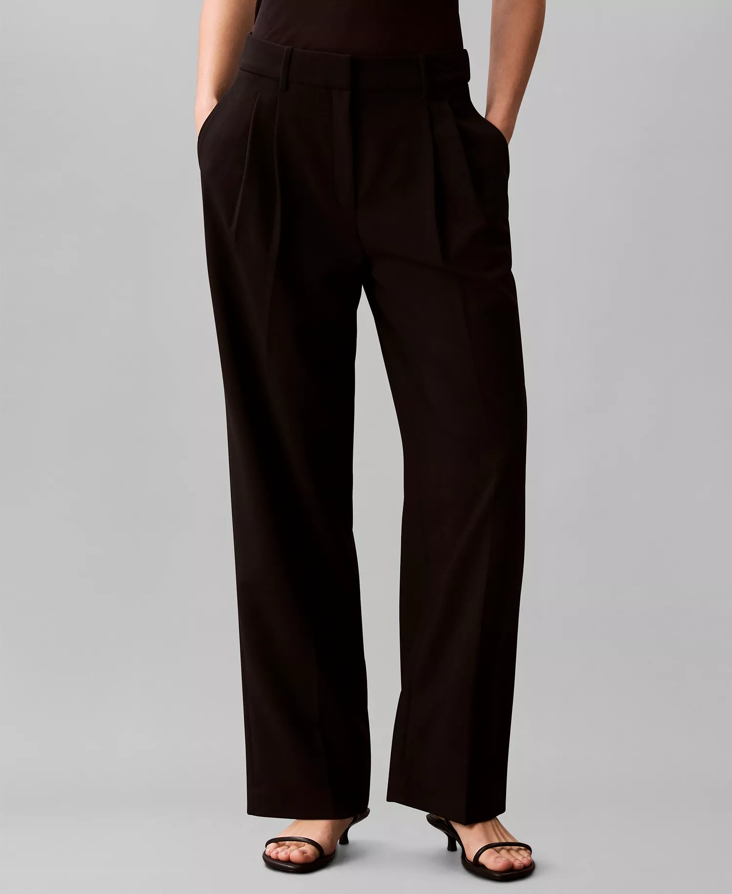 Women's Pleated High-Rise Wide-Leg Pants - Black - 10