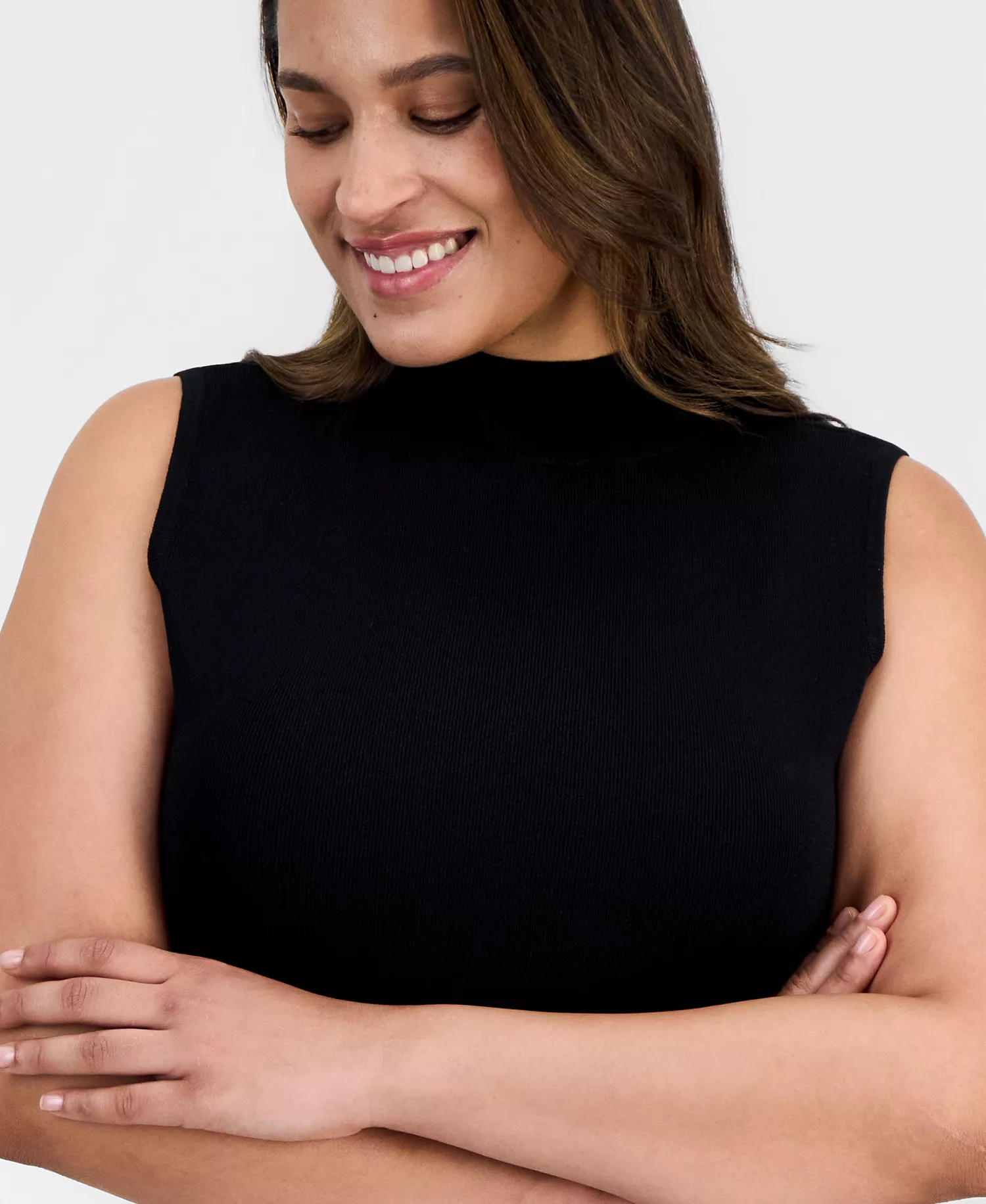 Plus Size Mock-Neck Sleeveless Sweater - Black - 1X