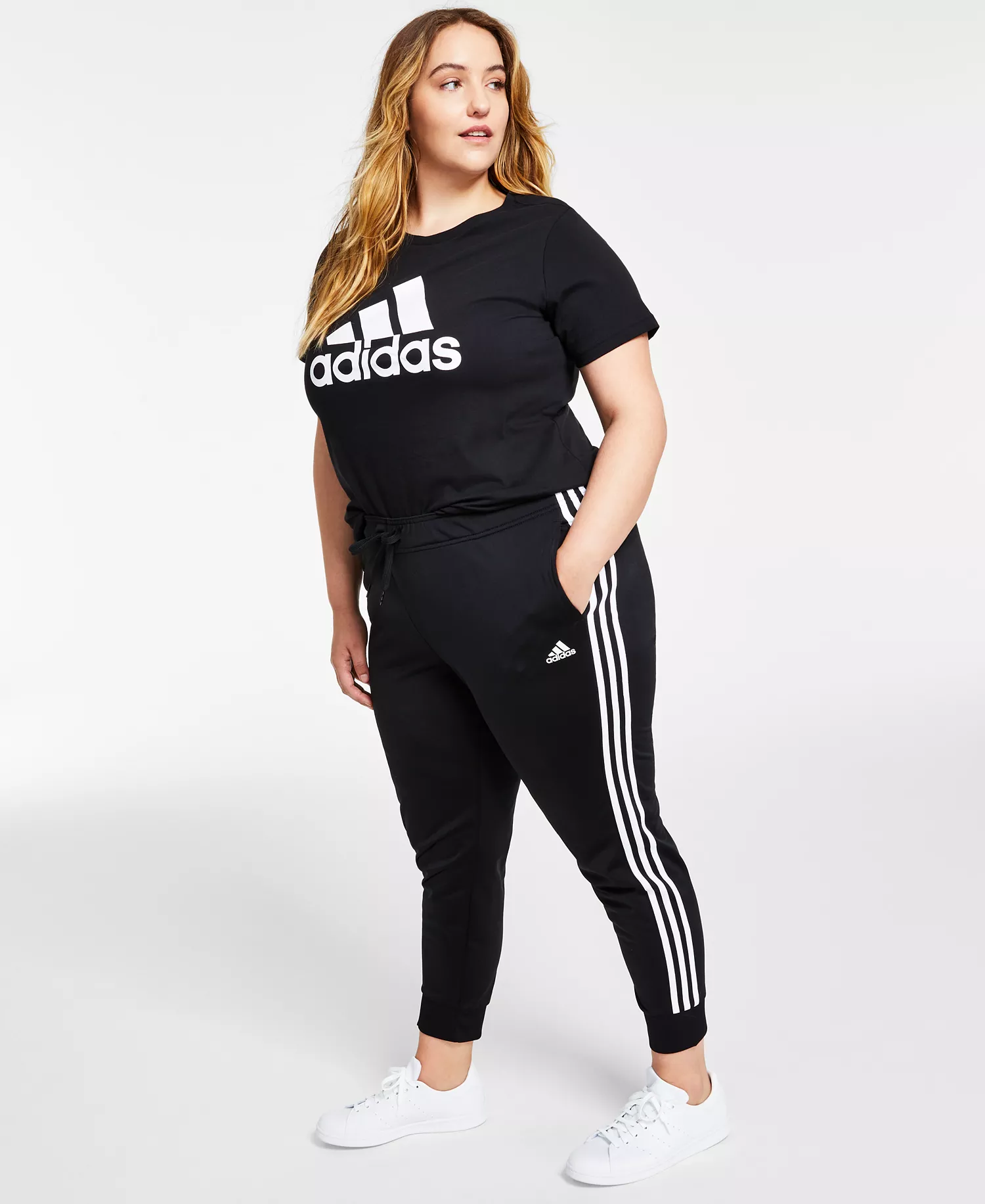 Women's Essentials Warm-Up Slim Tapered 3-Stripes Track Pants, XS-4X - Black - S