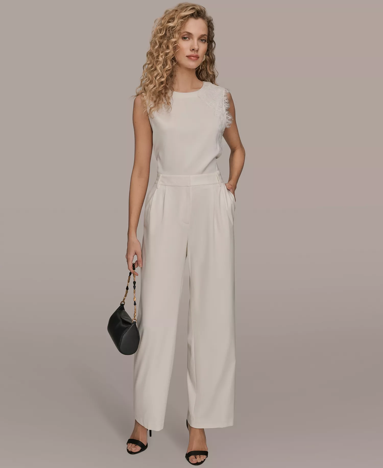 Women's High Rise Pleated Wid Leg Pants - Cream - 10