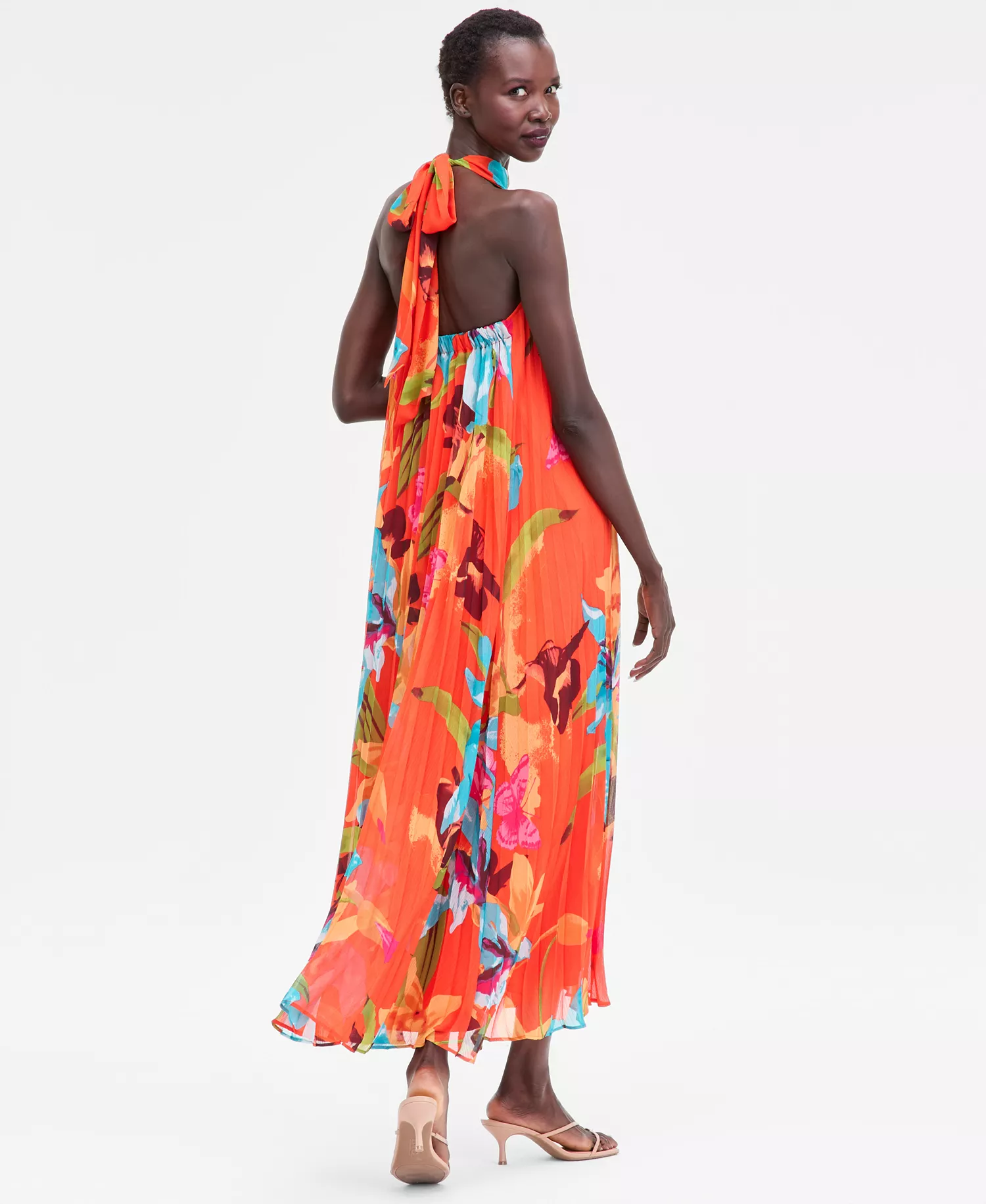 Women's Floral-Print Pleated Halter Maxi Dress, Macy's Exclusive - Tarin Bouq - XL