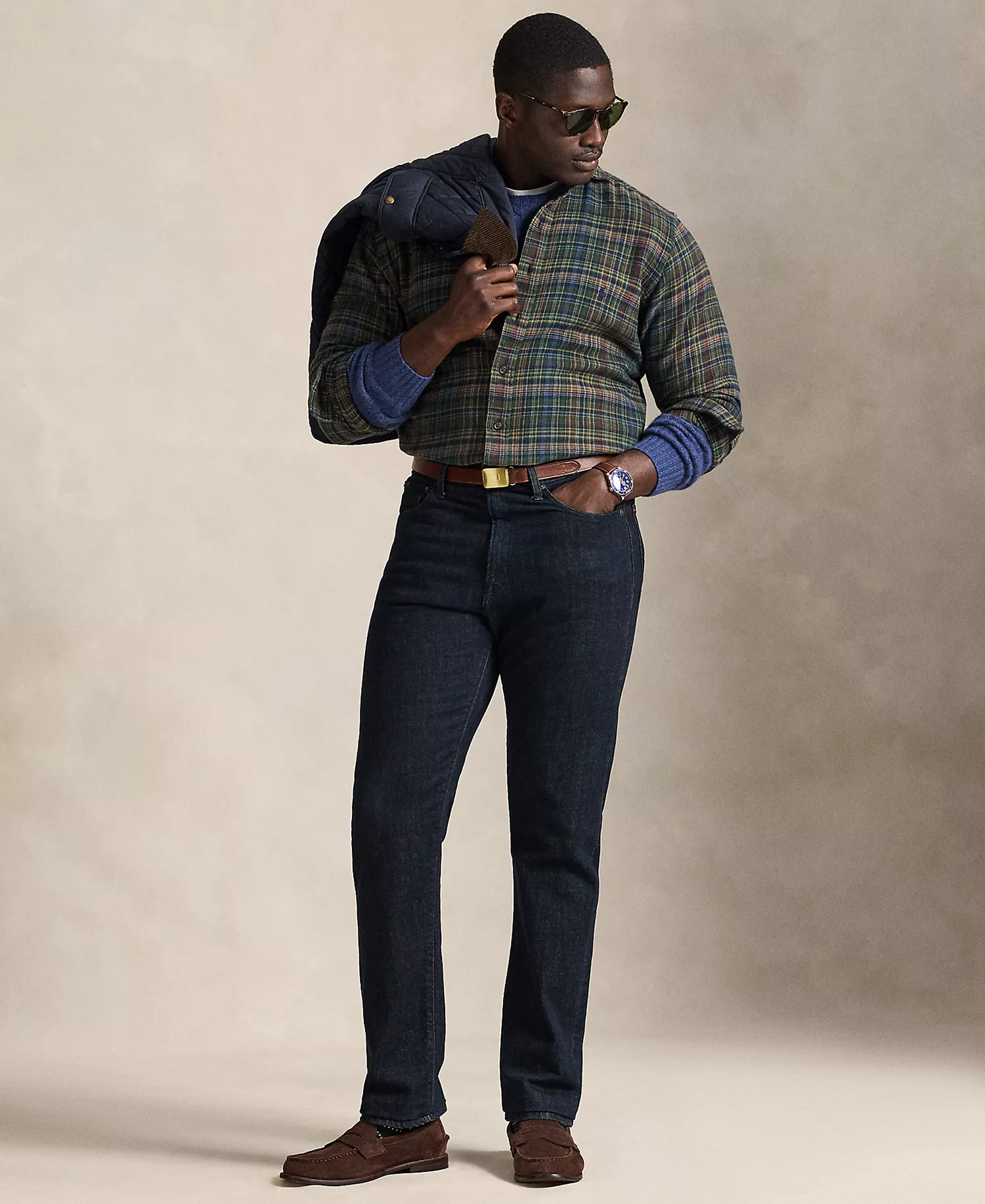 Men's Big & Tall Plaid Brushed Flannel Shirt - Pine Navy Multi - 2LT