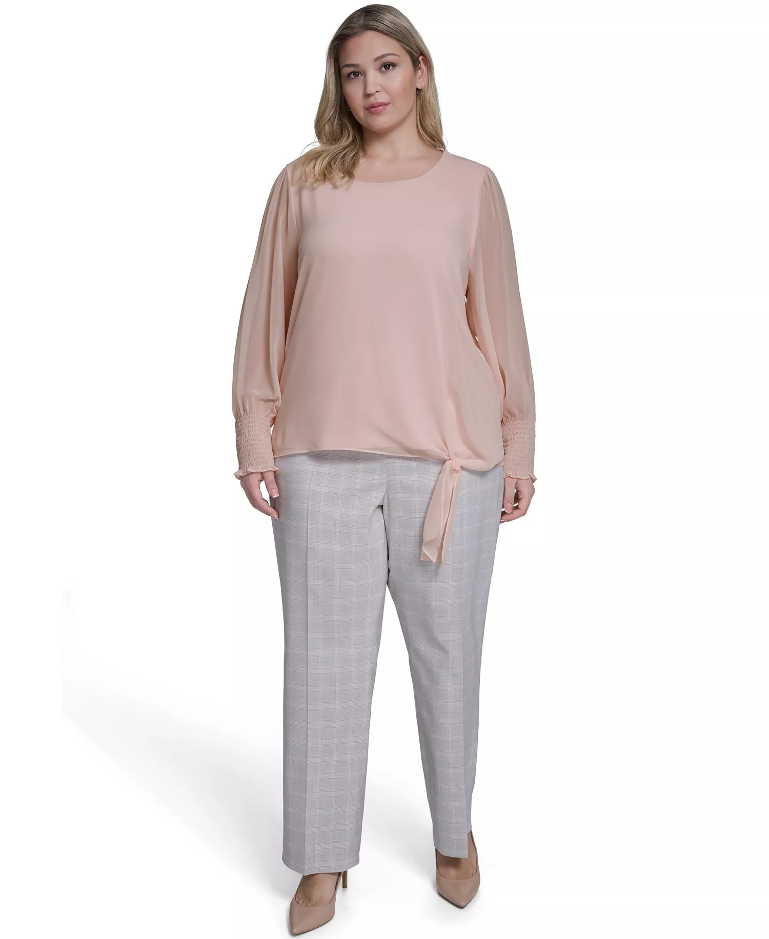 Plus Size Mixed Media Long-Sleeve Top - Petal - 1X