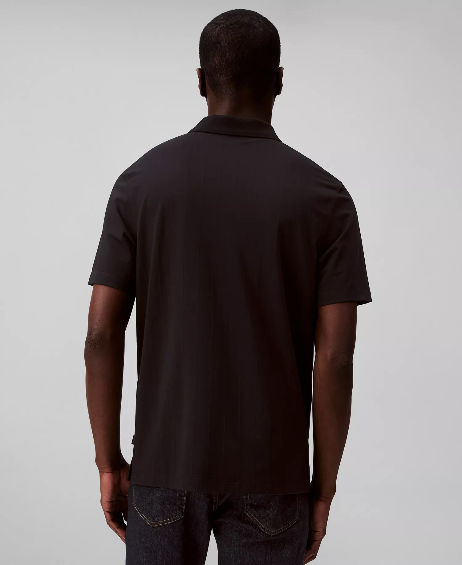 Men’s Short Sleeve Stretch Jacquard Polo Shirt - Black - 2XL