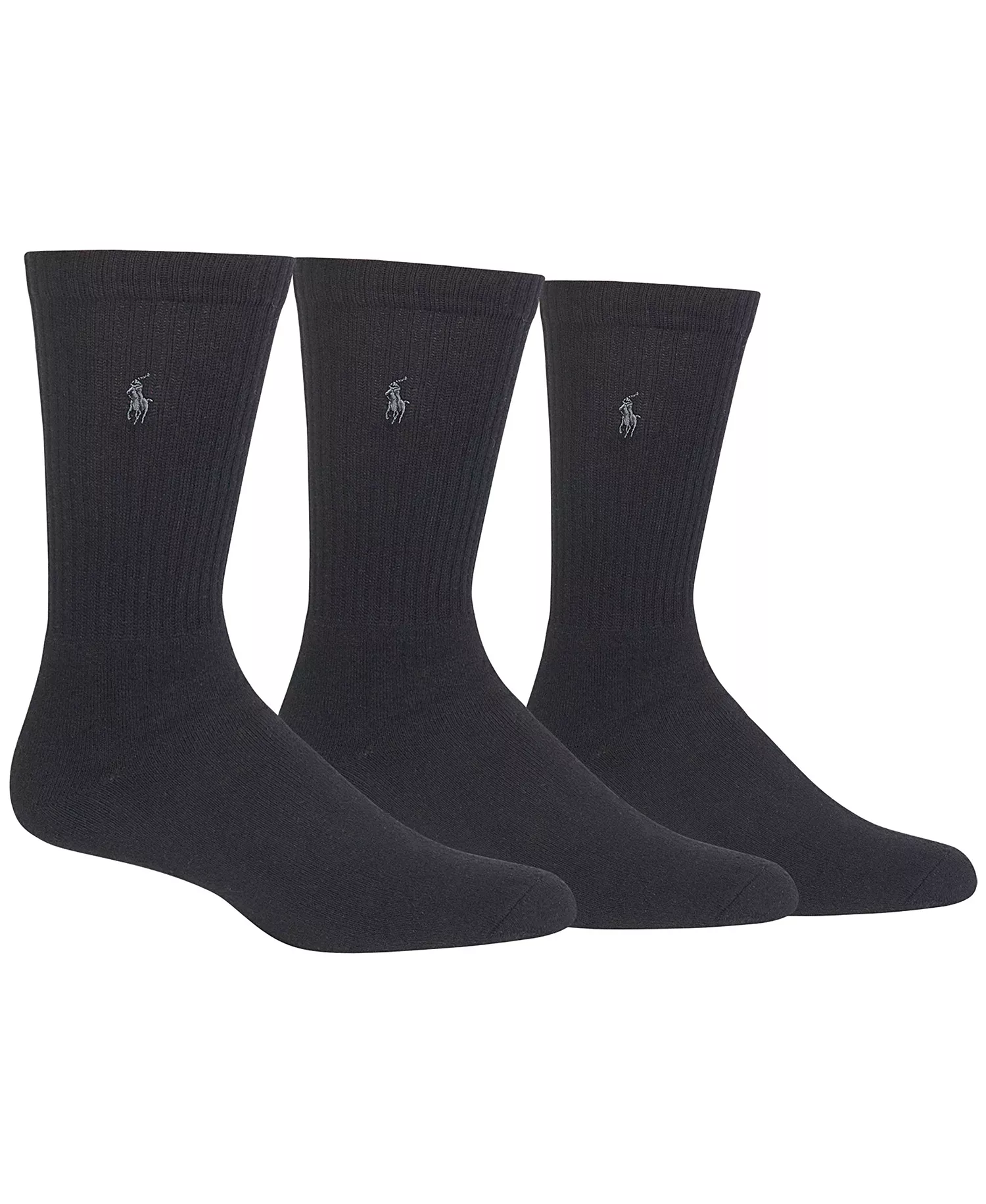 Men's Ribbed Cushion Foot Crew Socks, 3-Pack - Black - 10-13