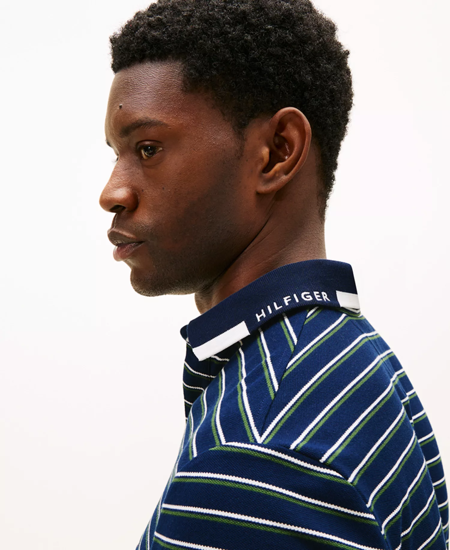 Men's Regular-Fit Pique Graphic Collar Stripe Polo Shirt - Dark Night Navy / Artic Spruce - L