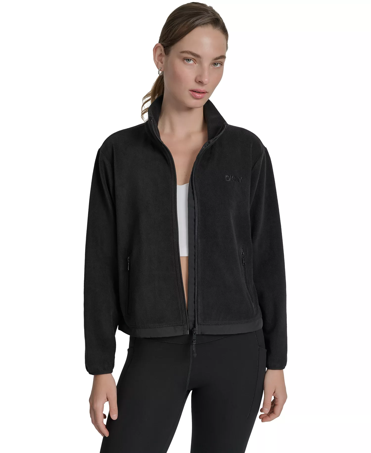 Women's Zippered Fleece Jacket - Black - L