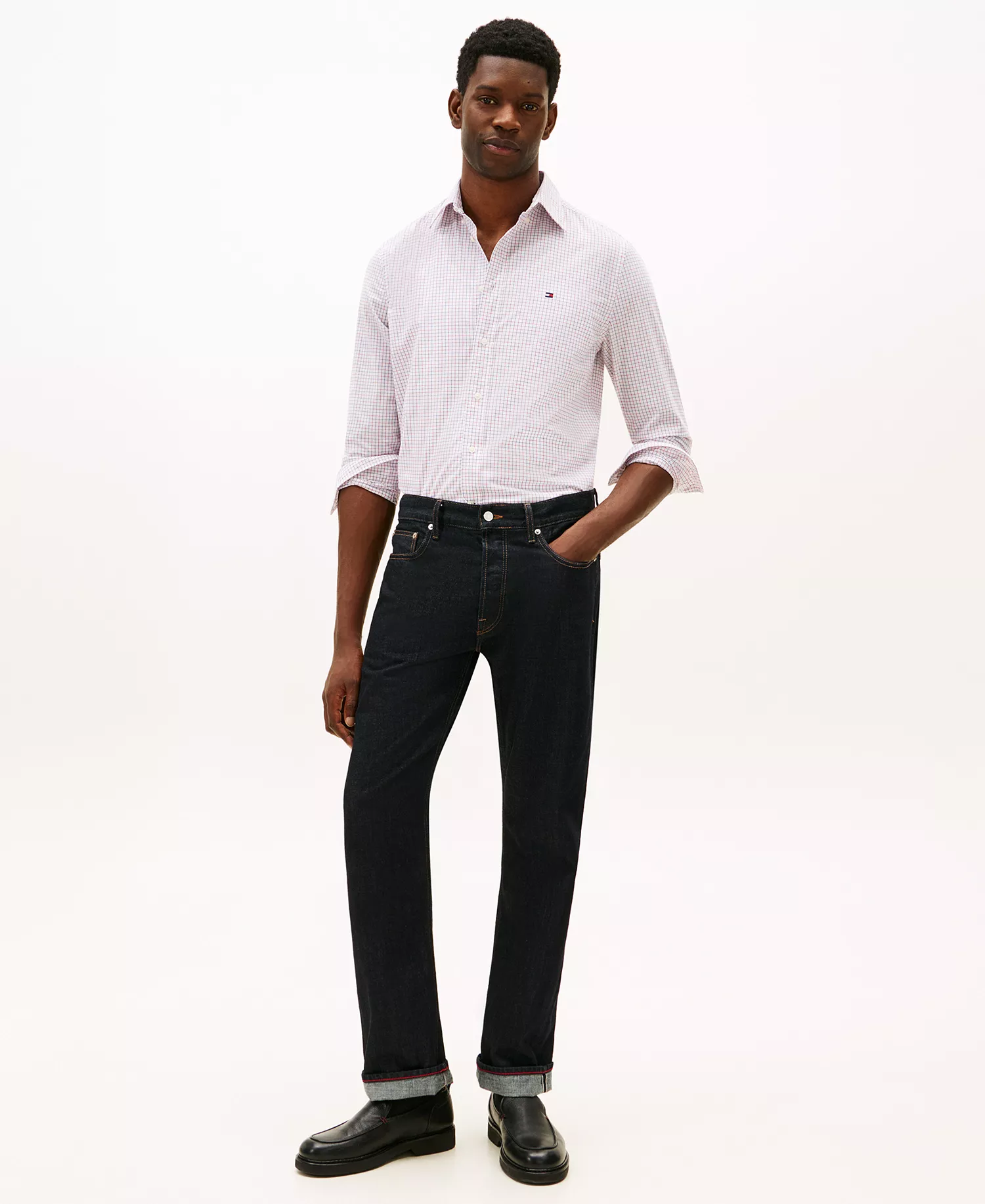 Men's Core Tattersall Poplin Shirt - Medium Red / Check - L