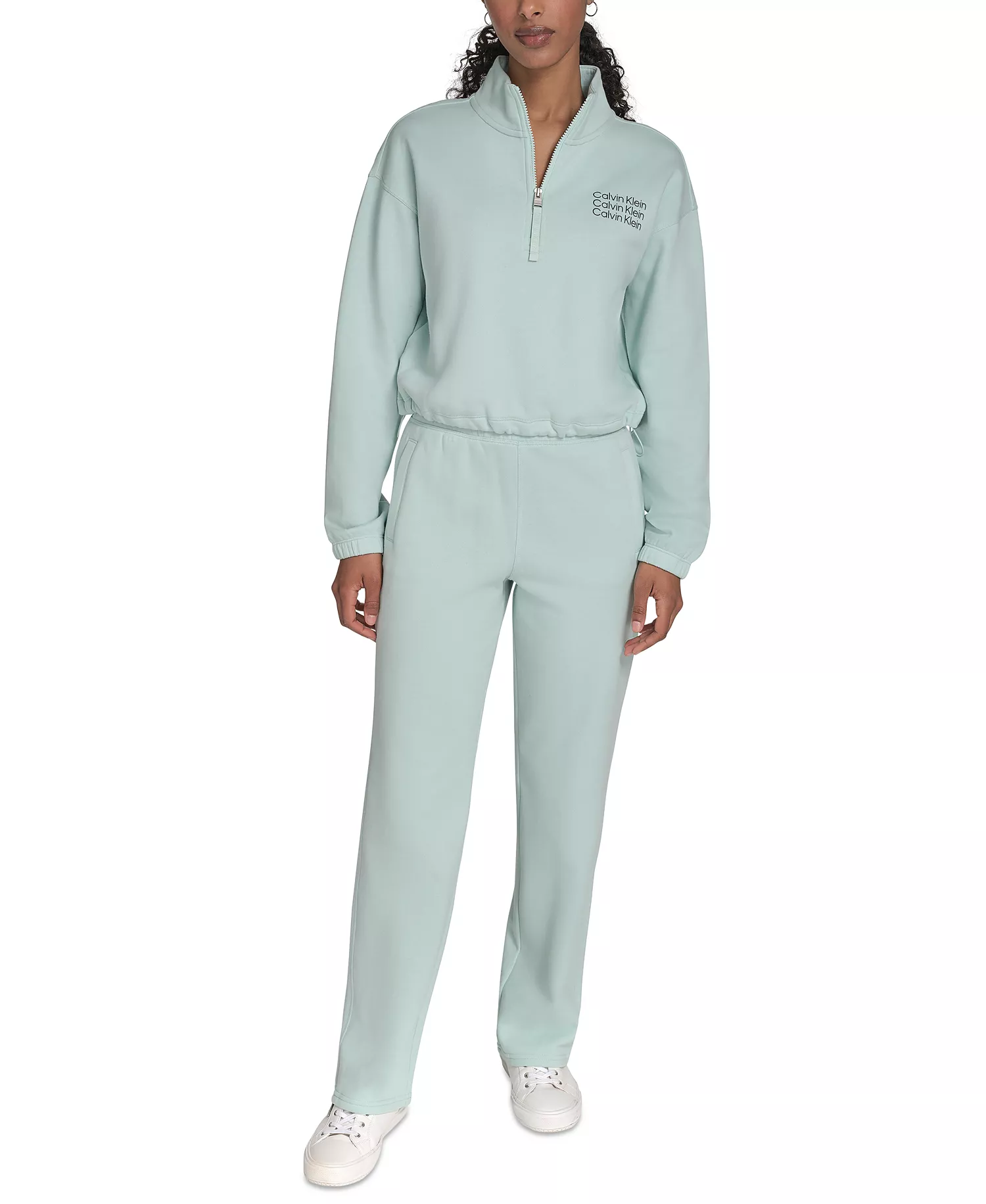 Performance Women's Mini Triple Logo Fleece Half-Zip Pullover Sweatshirt - Aqua Blue / Black - 2XL