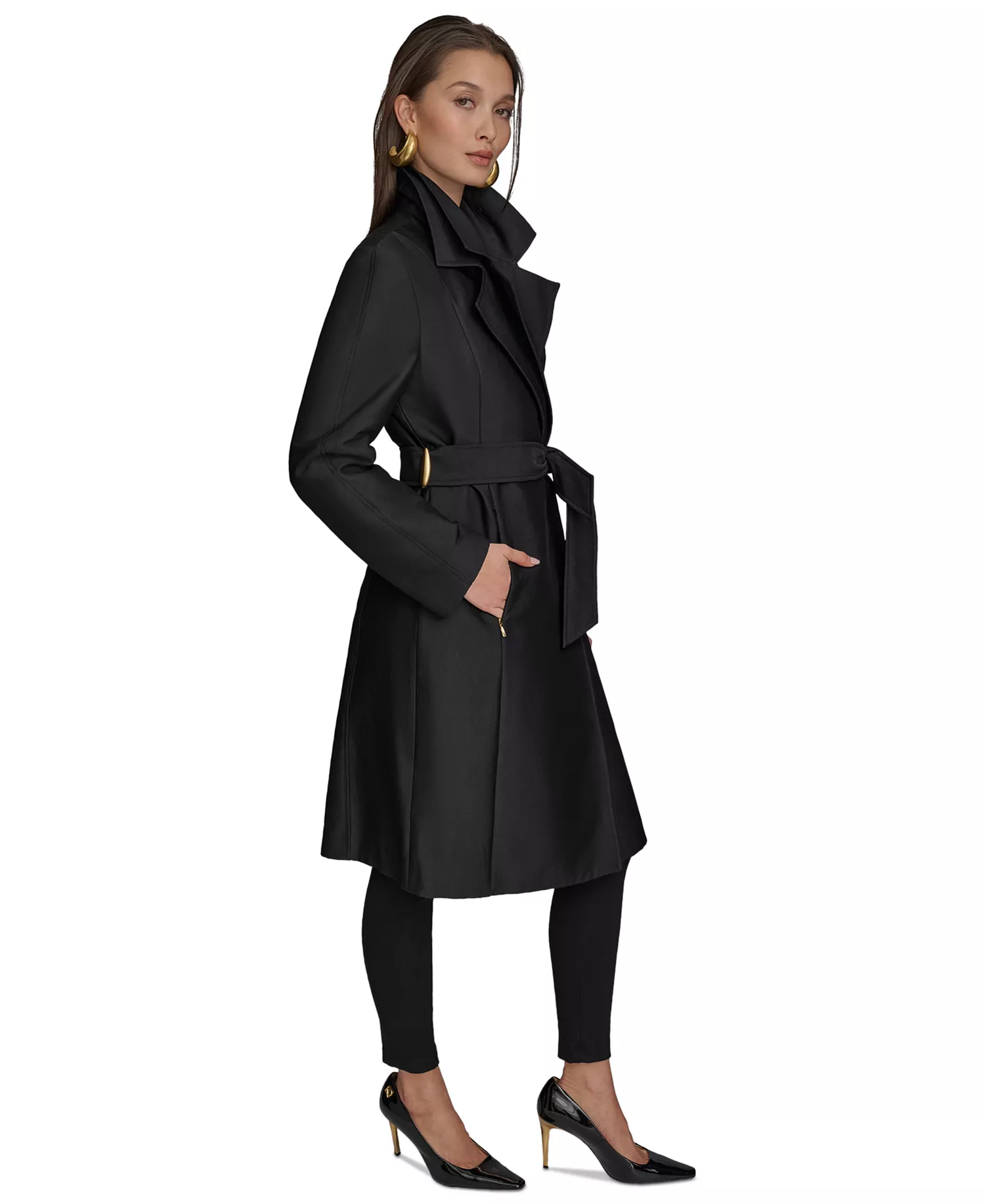 Women's Double-Collar Trench Coat - Black - L