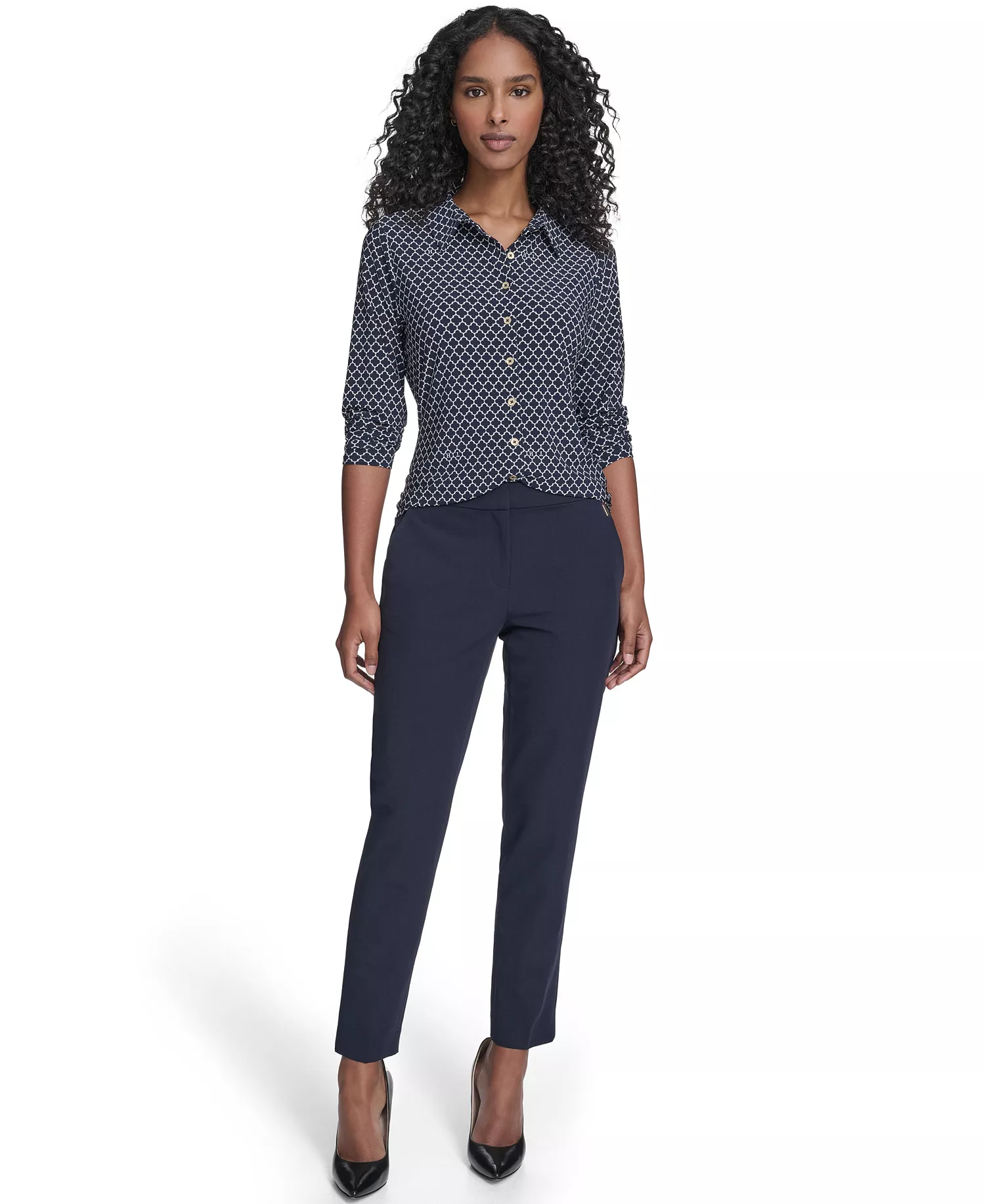 Women's Long Sleeve Clover Button-Up Top - Midnight/ Whitecap - L
