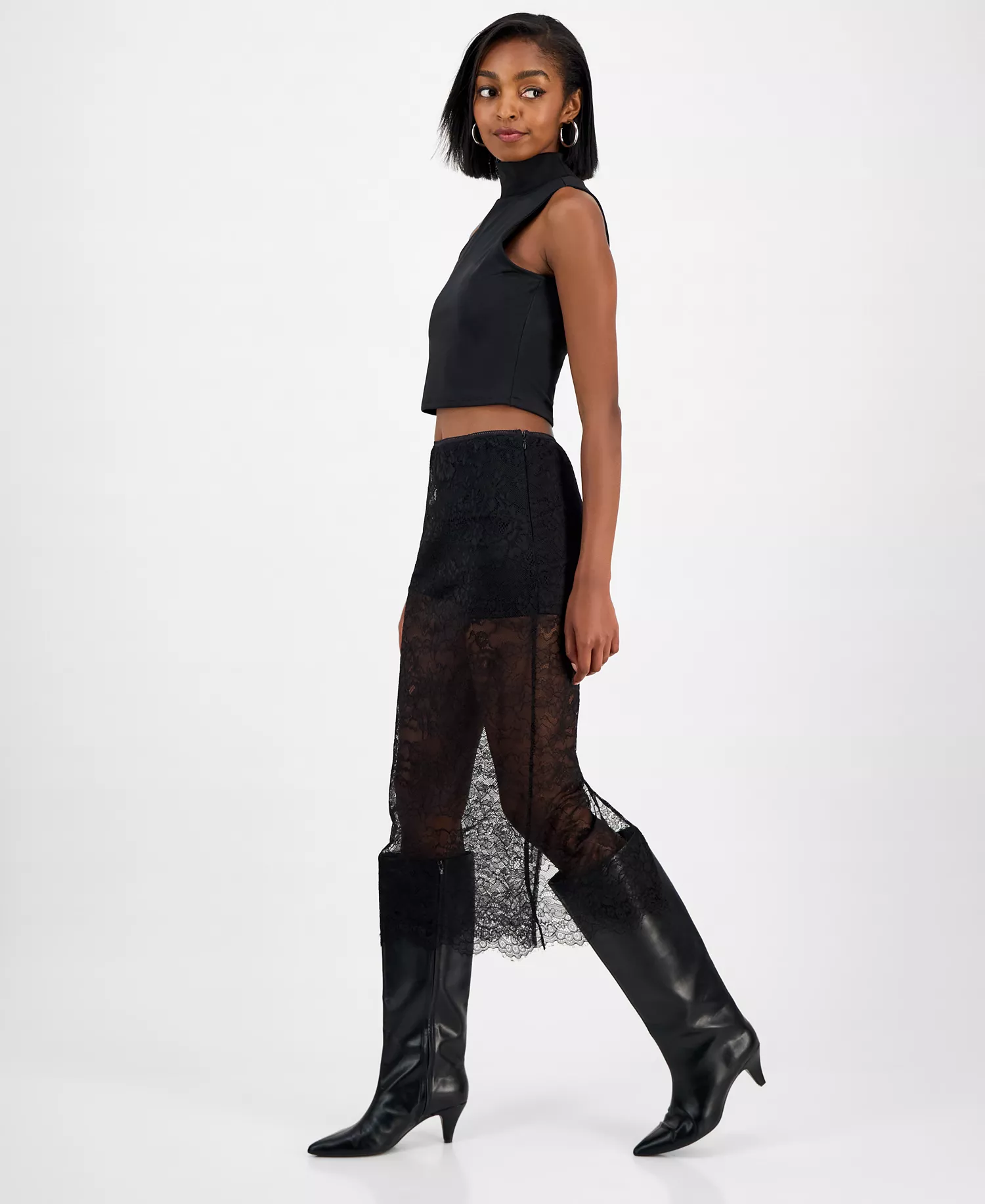 Women's Sheer Lace Midi Skirt, Macy's Exclusive - Deep Black - 2XL