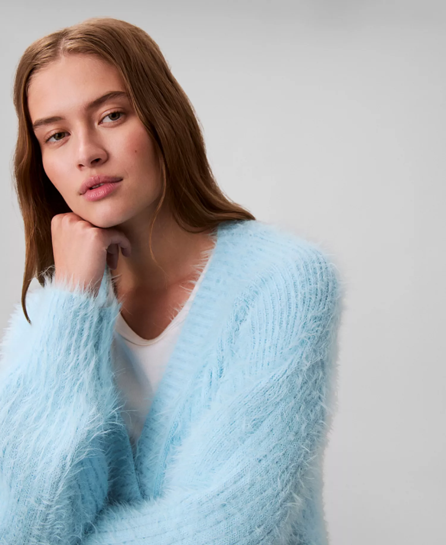 Women's Cropped Relaxed Long-Sleeve Cardigan - Blue Freeze - L