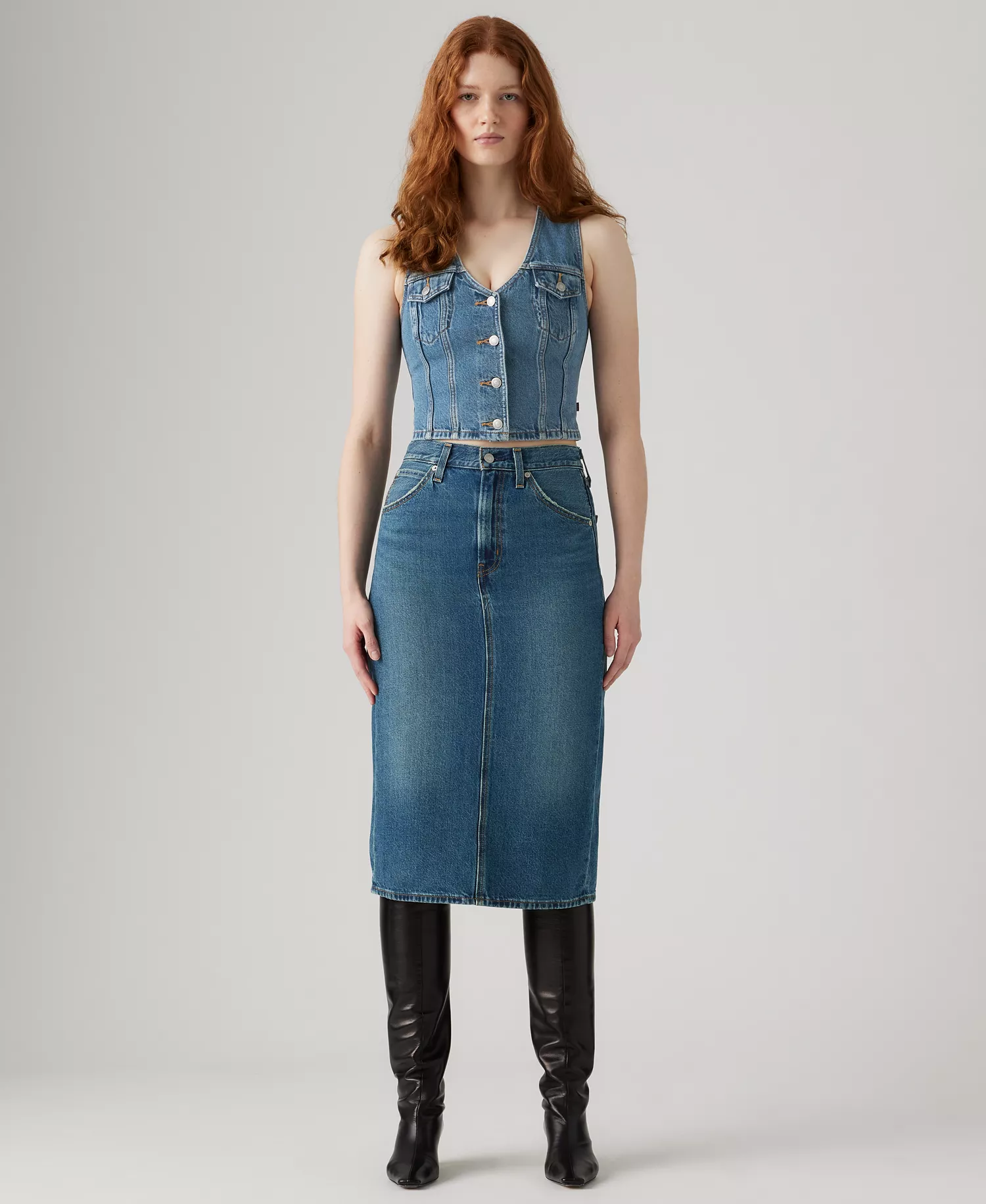 Women's High-Rise Back Slit Skirt - Blue - 24