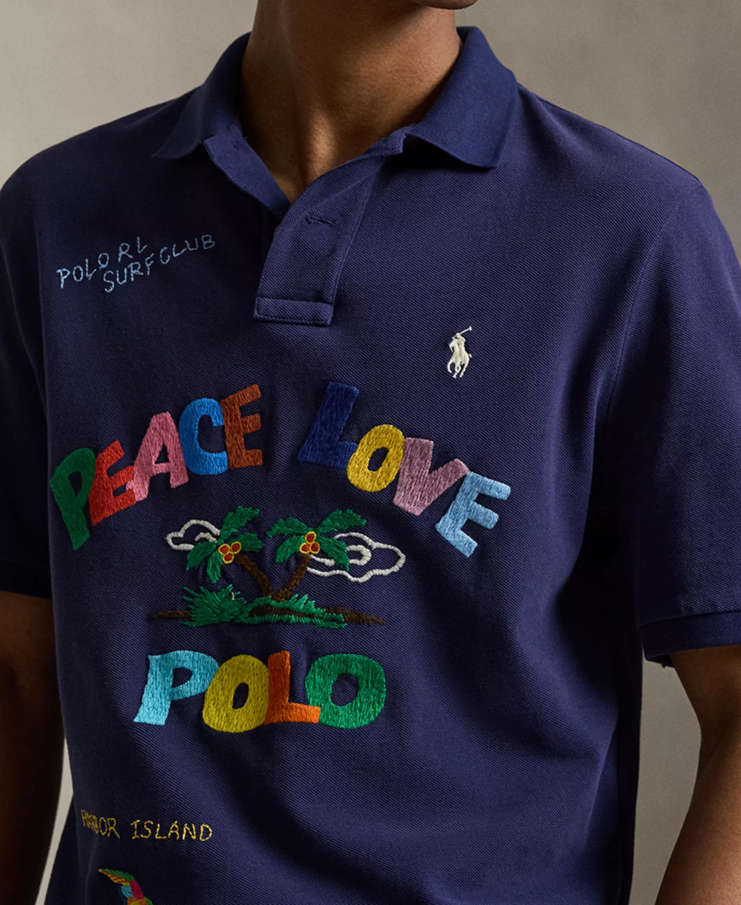 Men's Embroidered Short-Sleeve Polo Shirt - Dark Cobalt - 2XL