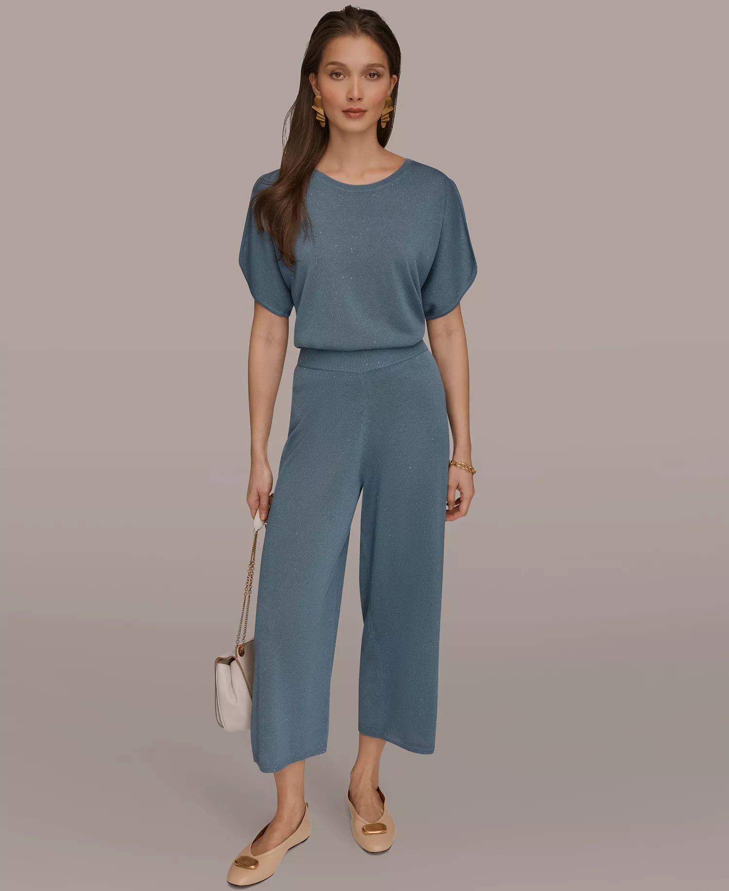 Women's Wide Leg Sequin Pull-On Pants - Washed Indigo - L