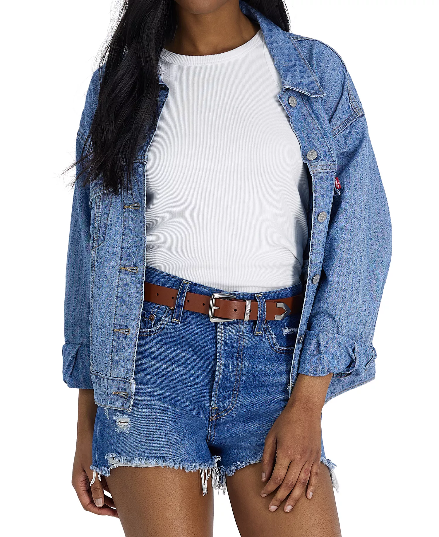 Women's Western Metal Tip End Leather Pant Belt - Tan - L