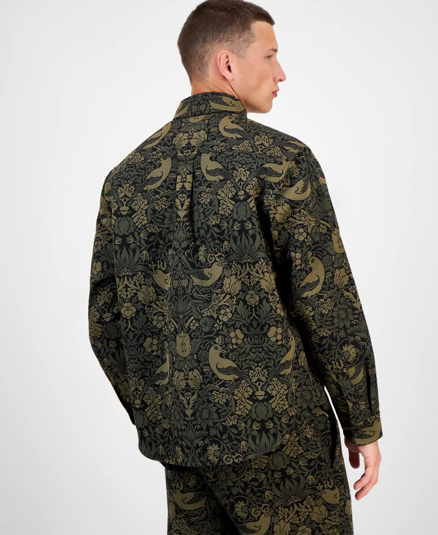 Hugo Boss Men's Erato Oversized Tapestry Button Front Shirt Jacket - Open Green - M