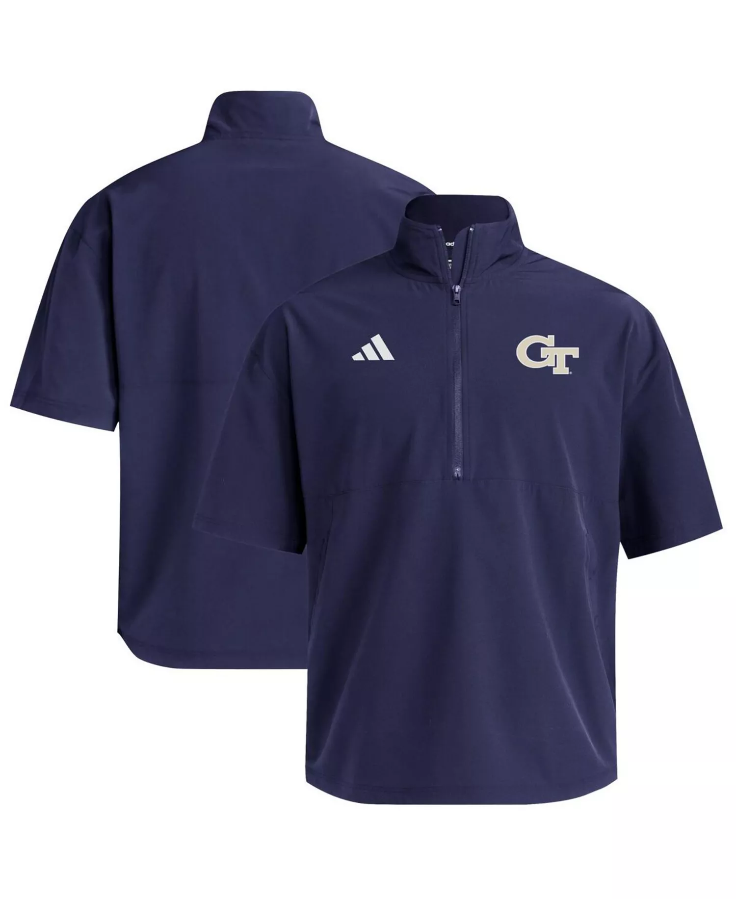 Men's Navy Georgia Tech Yellow Jackets Woven Quarter-Zip Short Sleeve Pullover Hoodie - Navy - M
