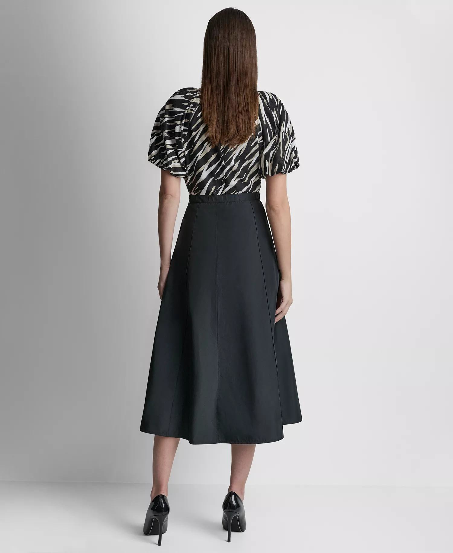 Women's Taffeta A-Line Seamed Midi Skirt - Black - 0