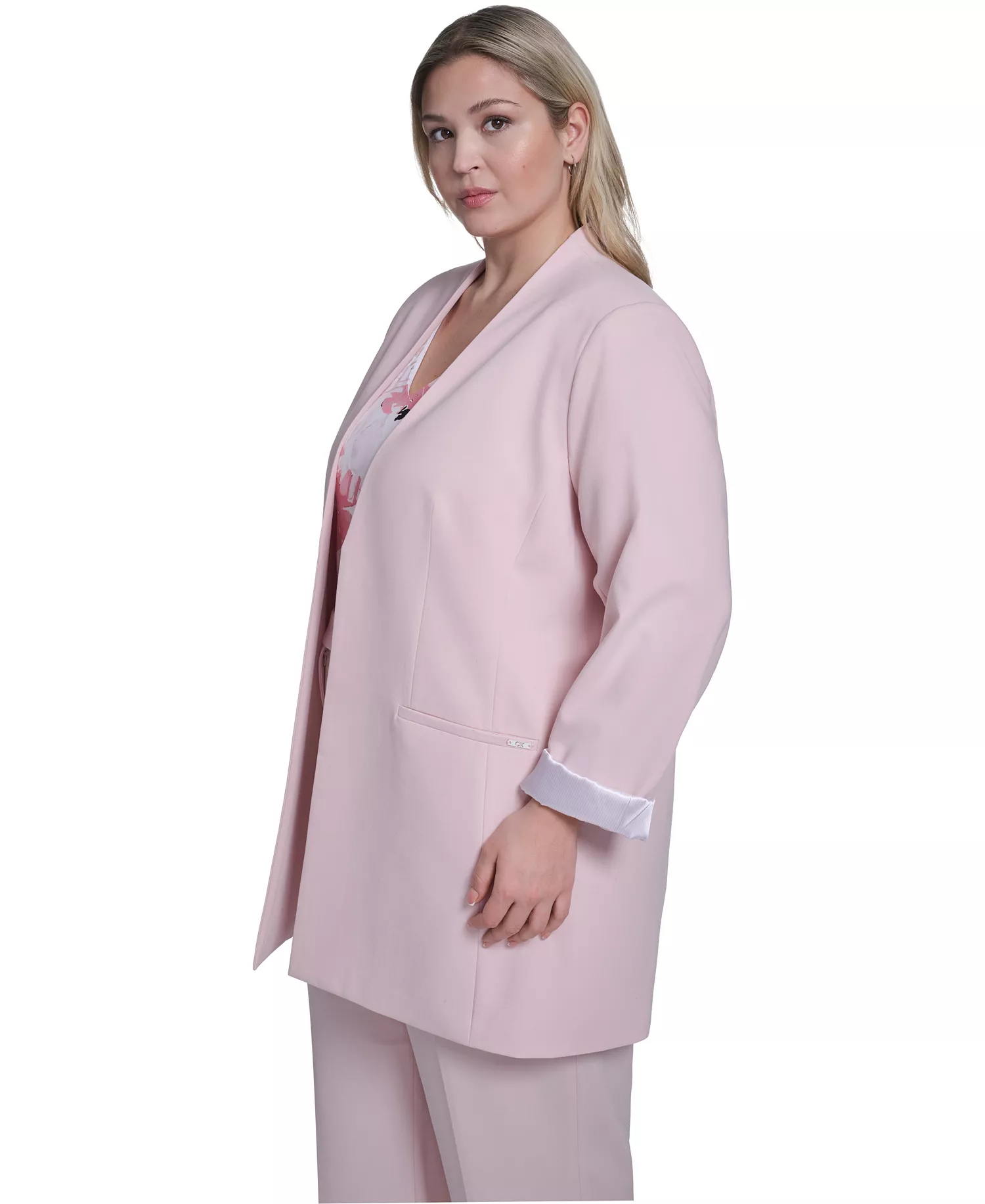 Plus Size Open-Front Notch Collar Jacket - Petal - 14W