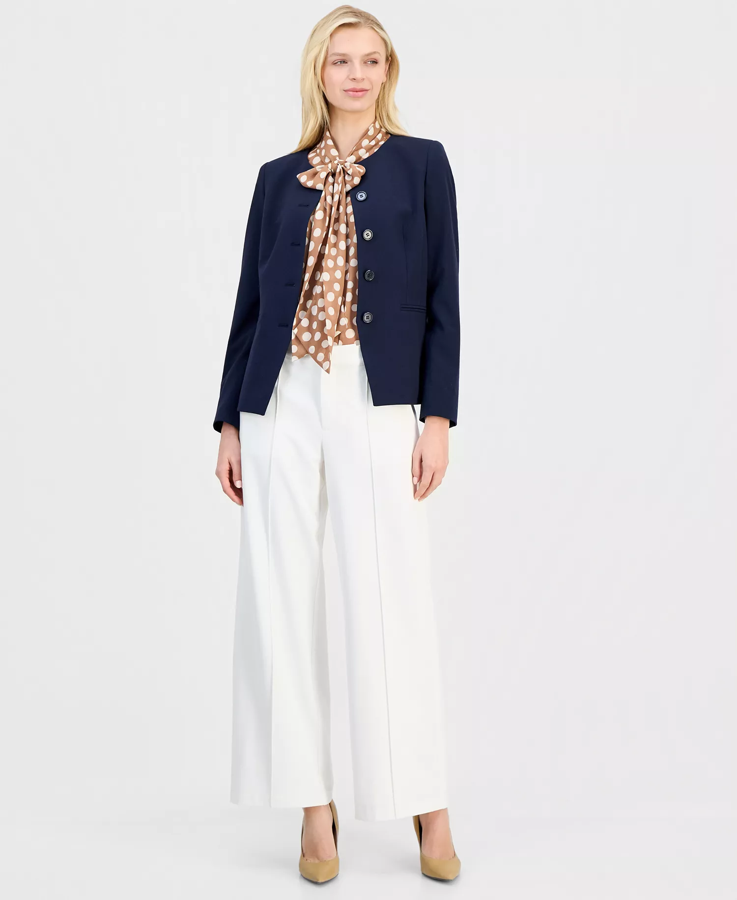 Women's Collarless Button-Front Blazer - New Navy - 10