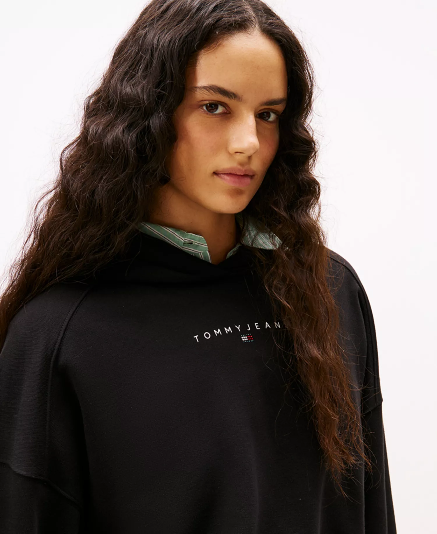 Women's Crop Linear Bling Hoodie - Black - L