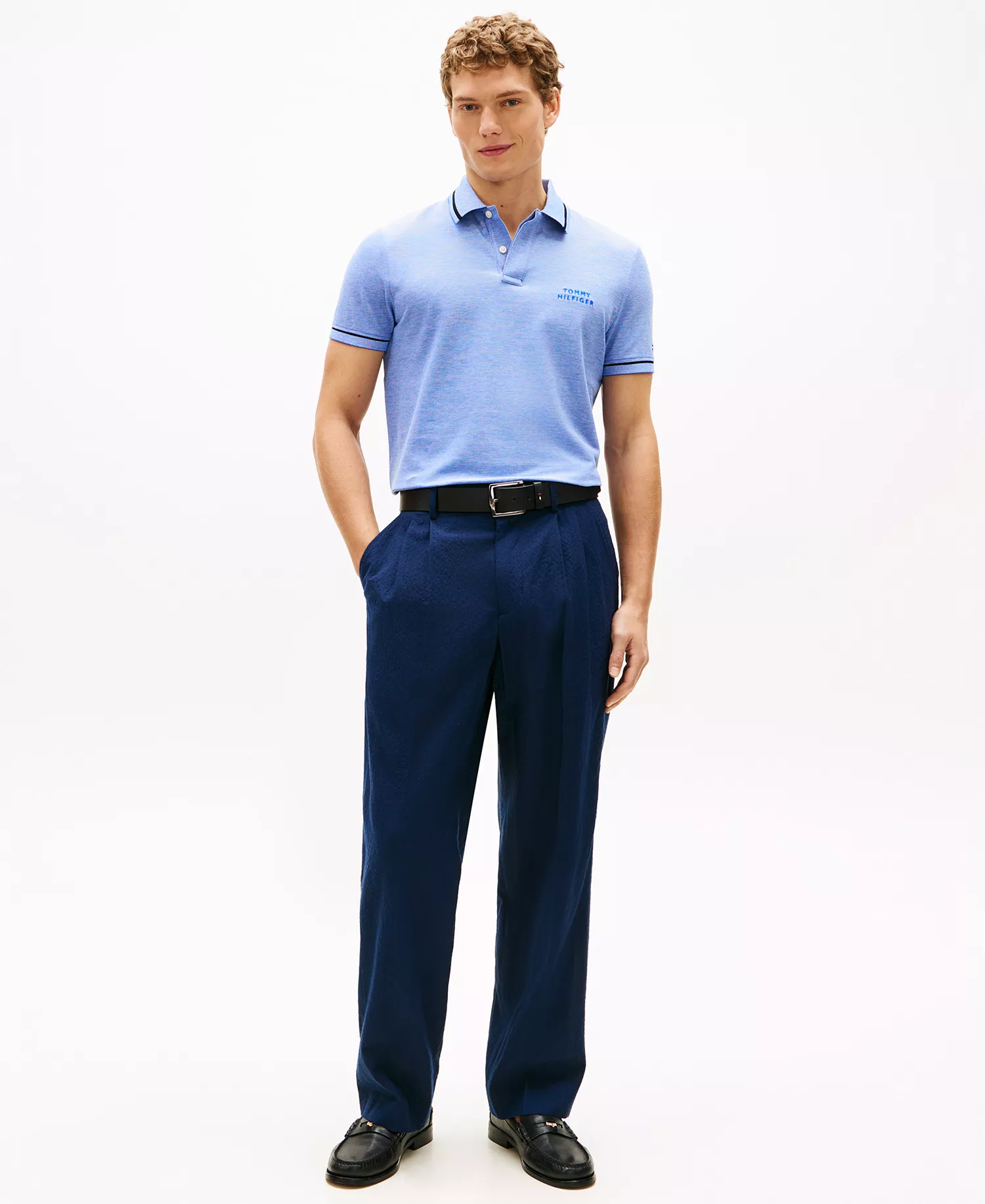 Men's Regular-Fit Two-Tone Oxford Polo Shirt - Regal Blue - L