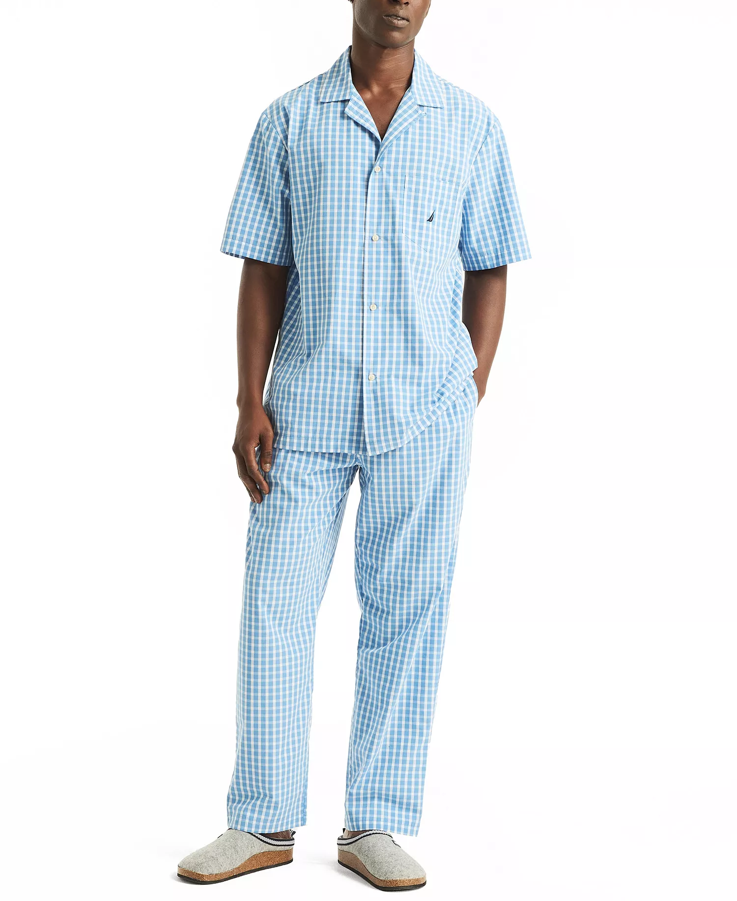 Men's Crafted Plaid Camp Sleep Pajama Shirt - Blue Yonder - L