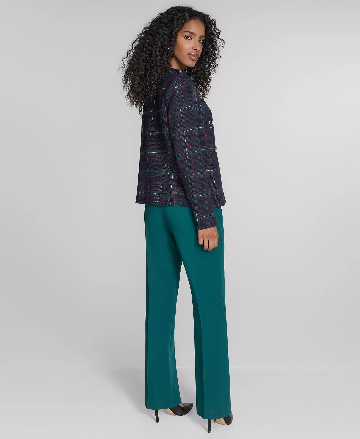 Women's Windowpane Open Front Band Jacket - Midnight Multi - M