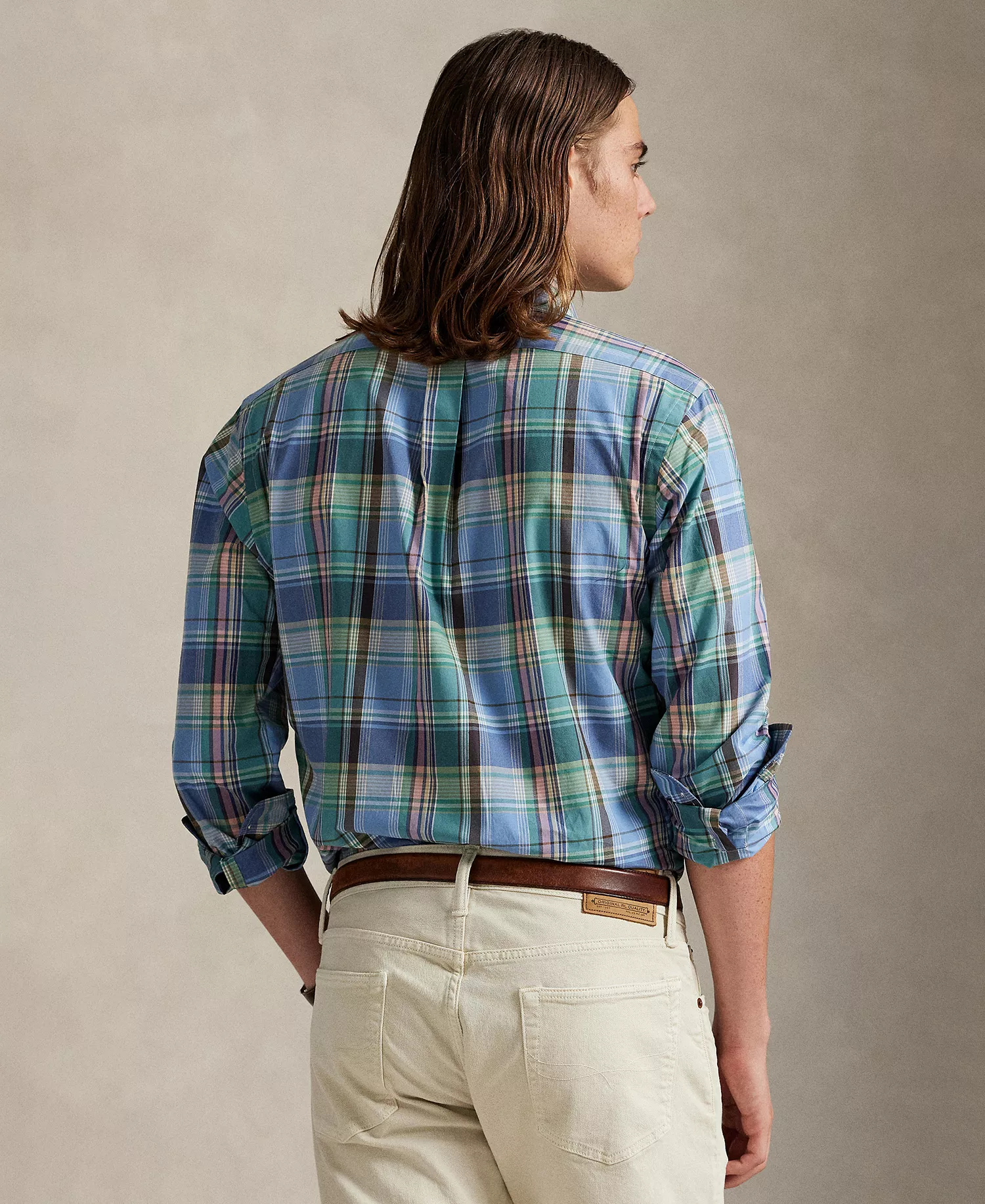 Men's Classic-Fit Long-Sleeve Shirt - Blue Brown - 2XL