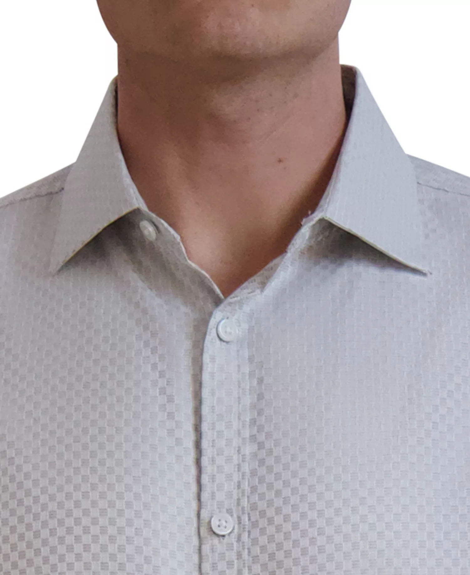 Men's Slim-Fit Textured Dobby Dress Shirt - White Blue - 14-14 1/2 32-33