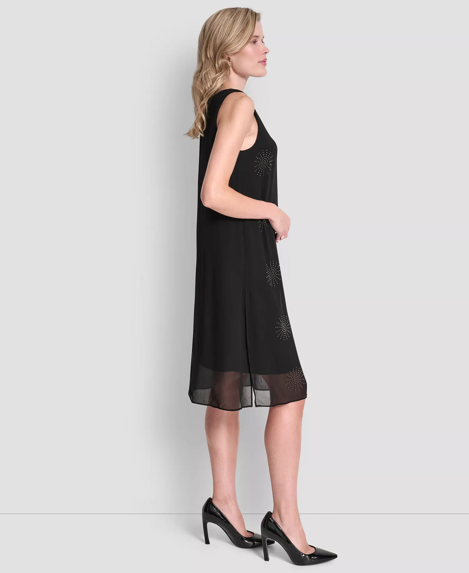 Women's Sleeveless Hotfix Chiffon Overlay Dress - Black - 16