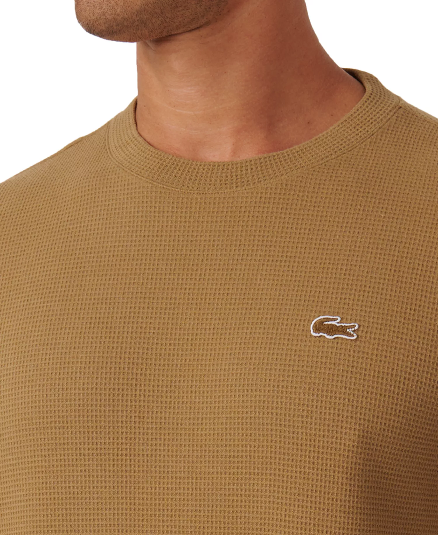 Men's Waffle-Knit Thermal Sleep Shirt - Beige - L
