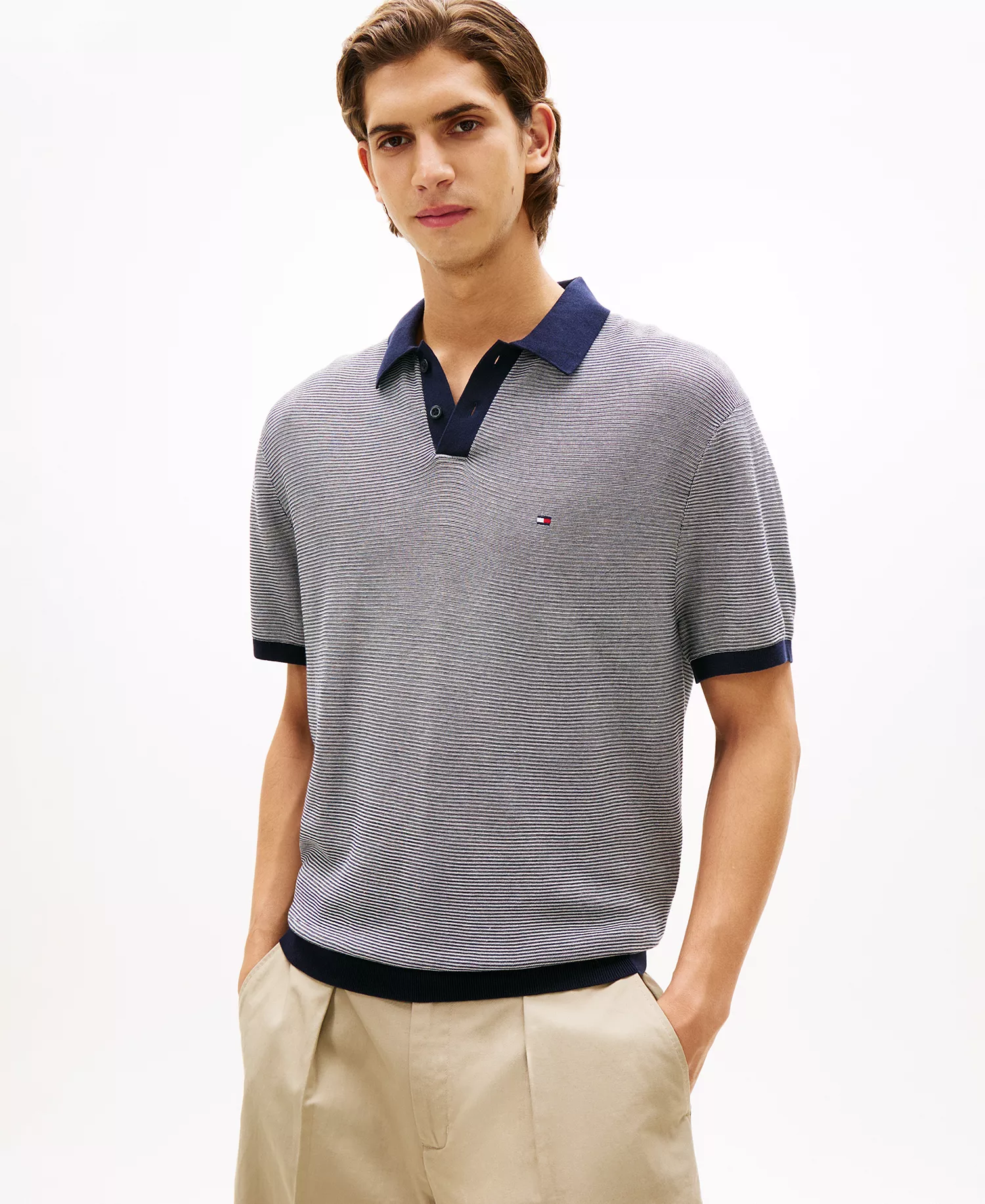 Men's Cool Tech Structured Short-Sleeve Polo Shirt - Light Gray/Blue - L